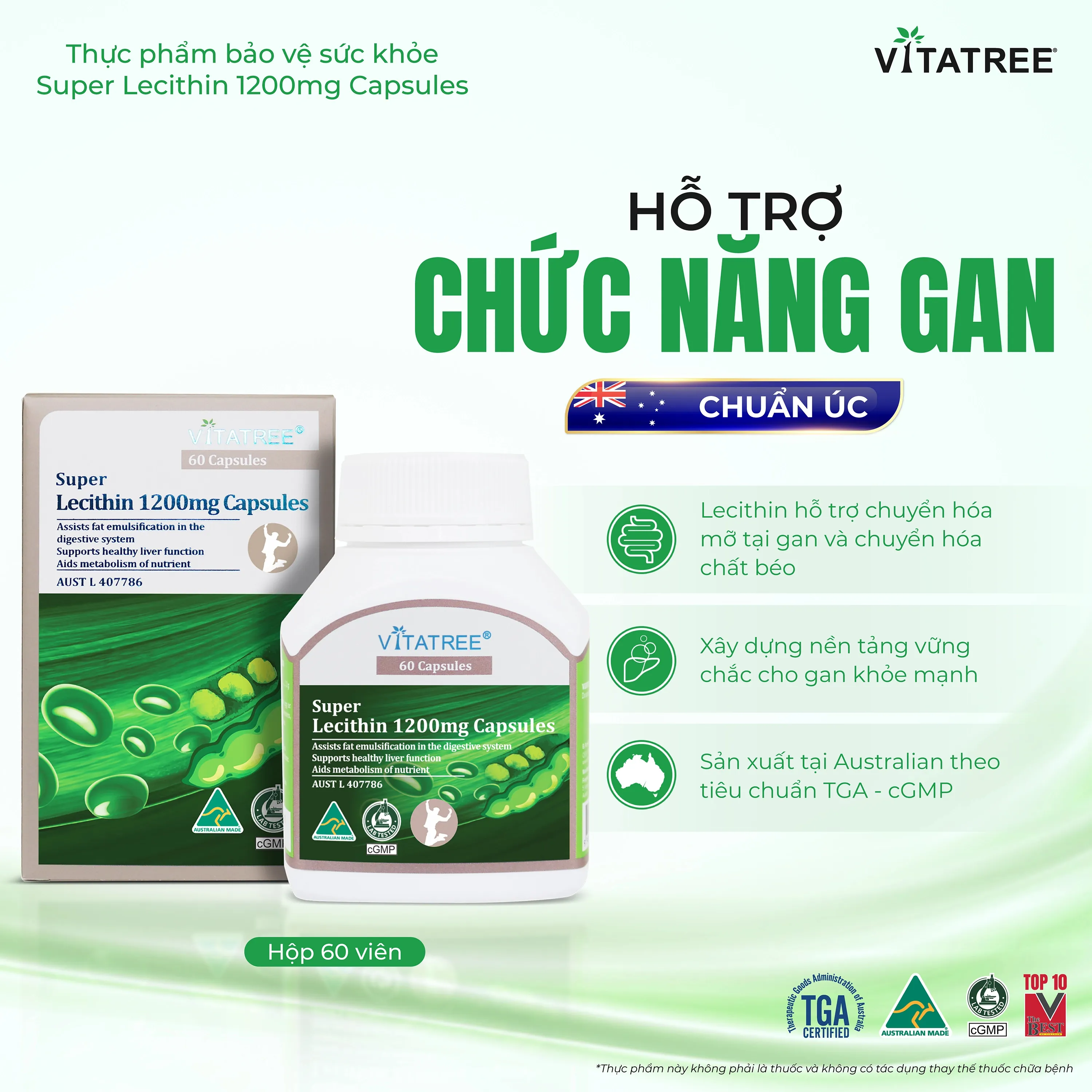 VIÊN UỐNG HỖ TRỢ CHỨC NĂNG GAN VITATREE SUPER LECITHIN 1200MG CAPSULES 60V 2