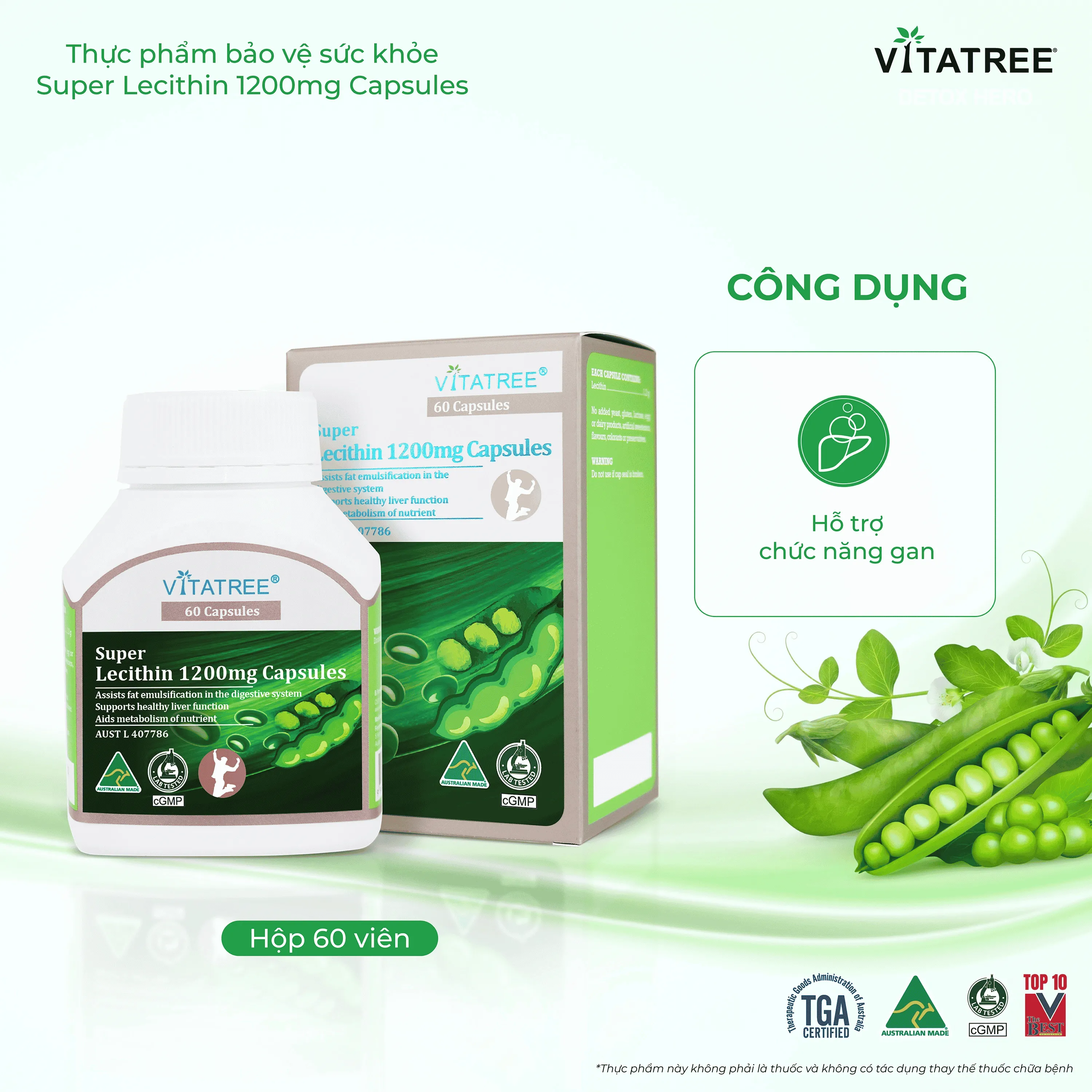 VIÊN UỐNG HỖ TRỢ CHỨC NĂNG GAN VITATREE SUPER LECITHIN 1200MG CAPSULES 60V 3