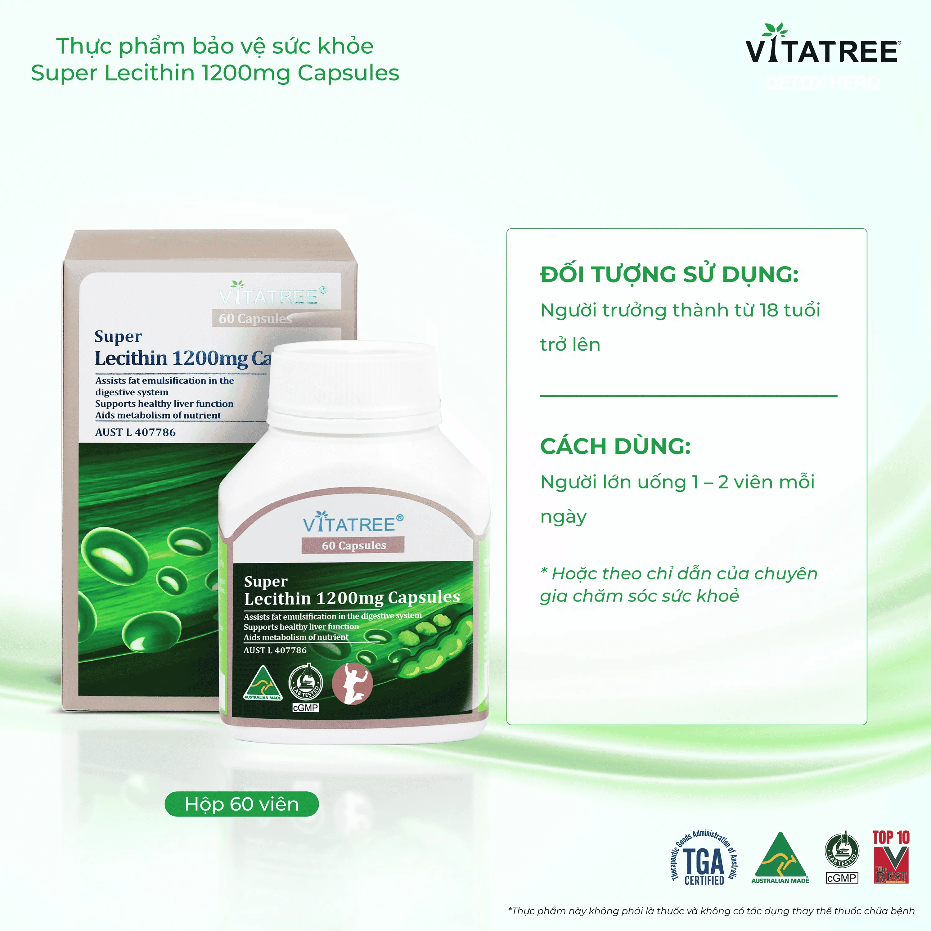 VIÊN UỐNG HỖ TRỢ CHỨC NĂNG GAN VITATREE SUPER LECITHIN 1200MG CAPSULES 60V 4