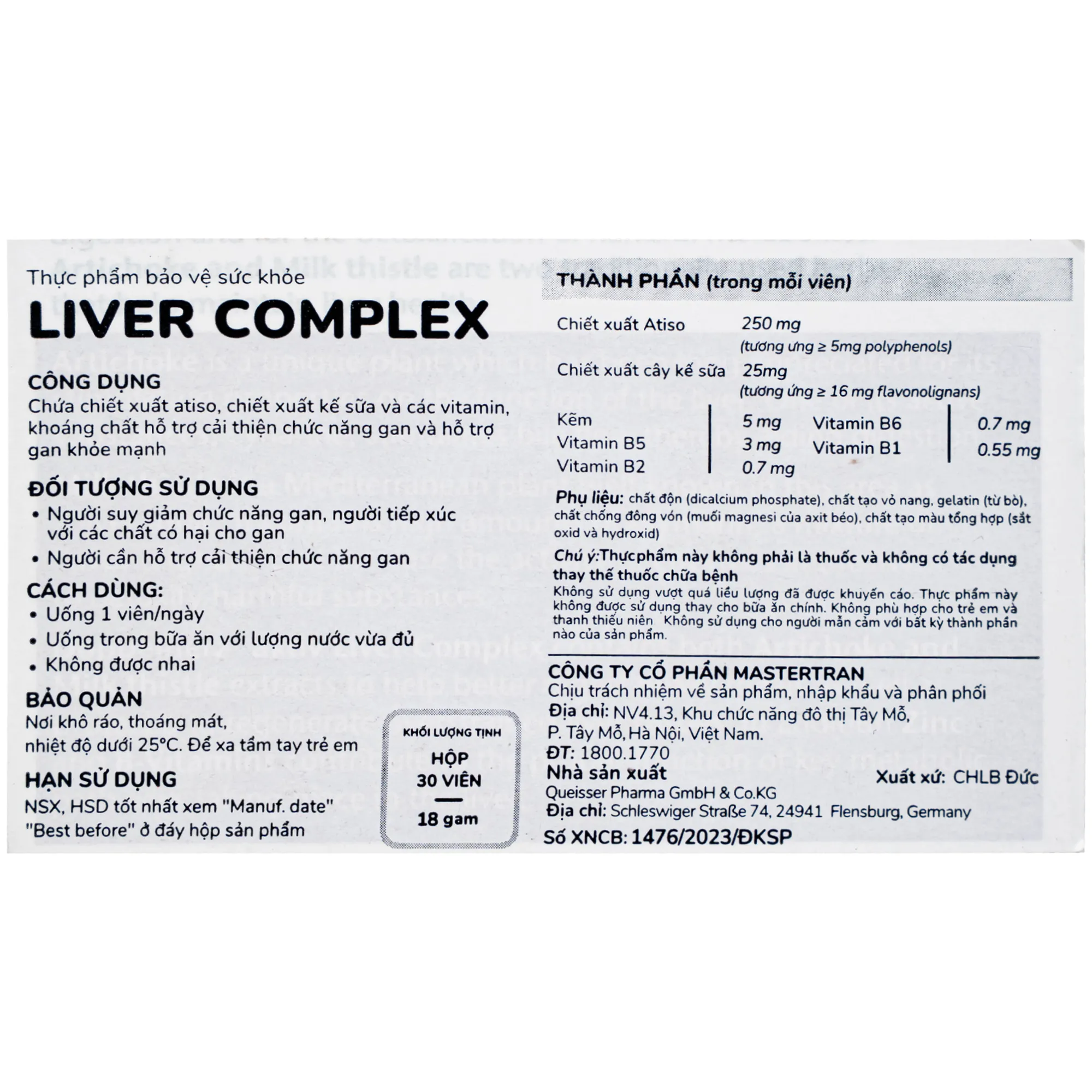 VIÊN UỐNG HỖ TRỢ CHỨC NĂNG GAN LIVER COMPLEXDOPPELHERZ 3X10 6