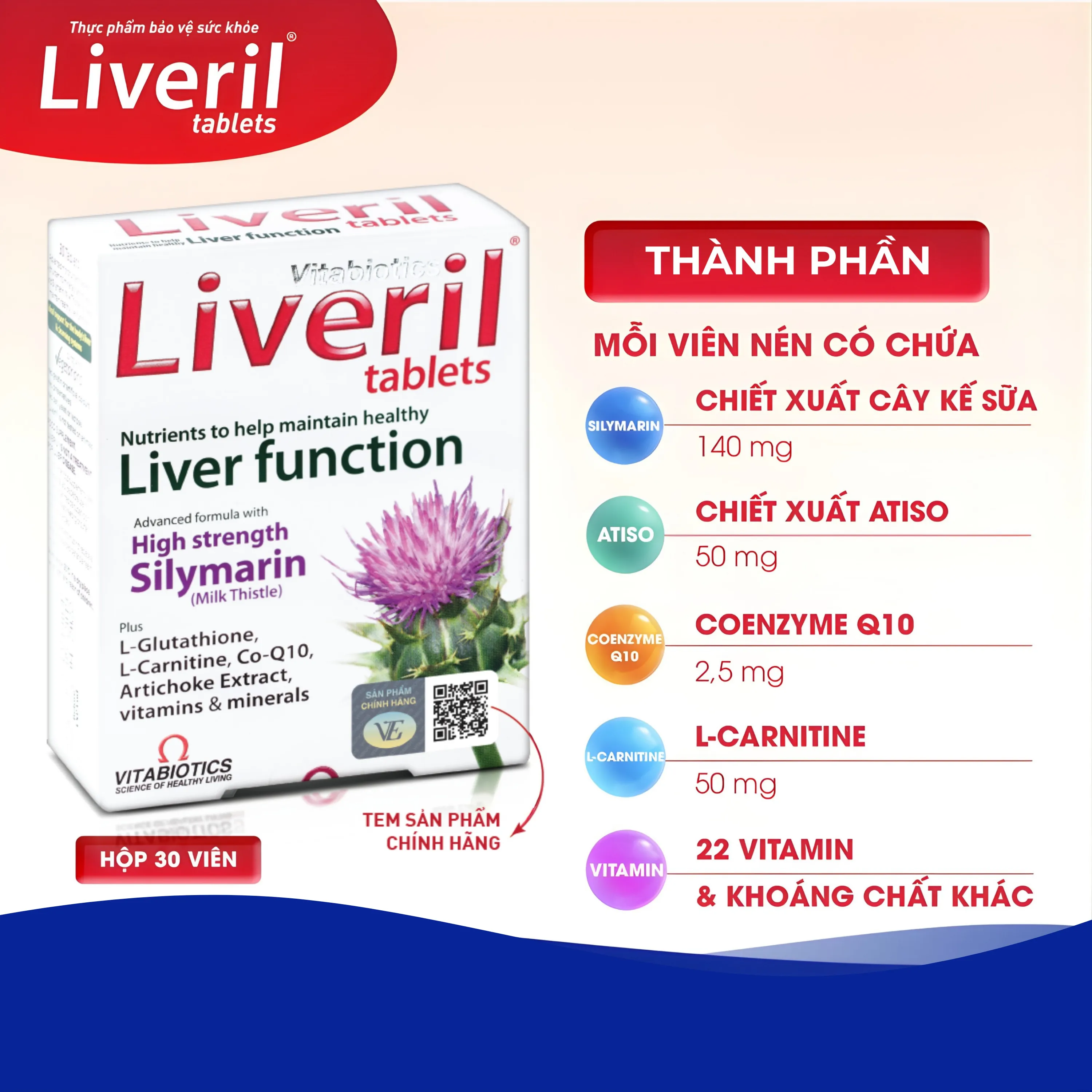 VIÊN UỐNG HỖ TRỢ CHỨC NĂNG GAN LIVERIL VITABIOTICS 5X6 3