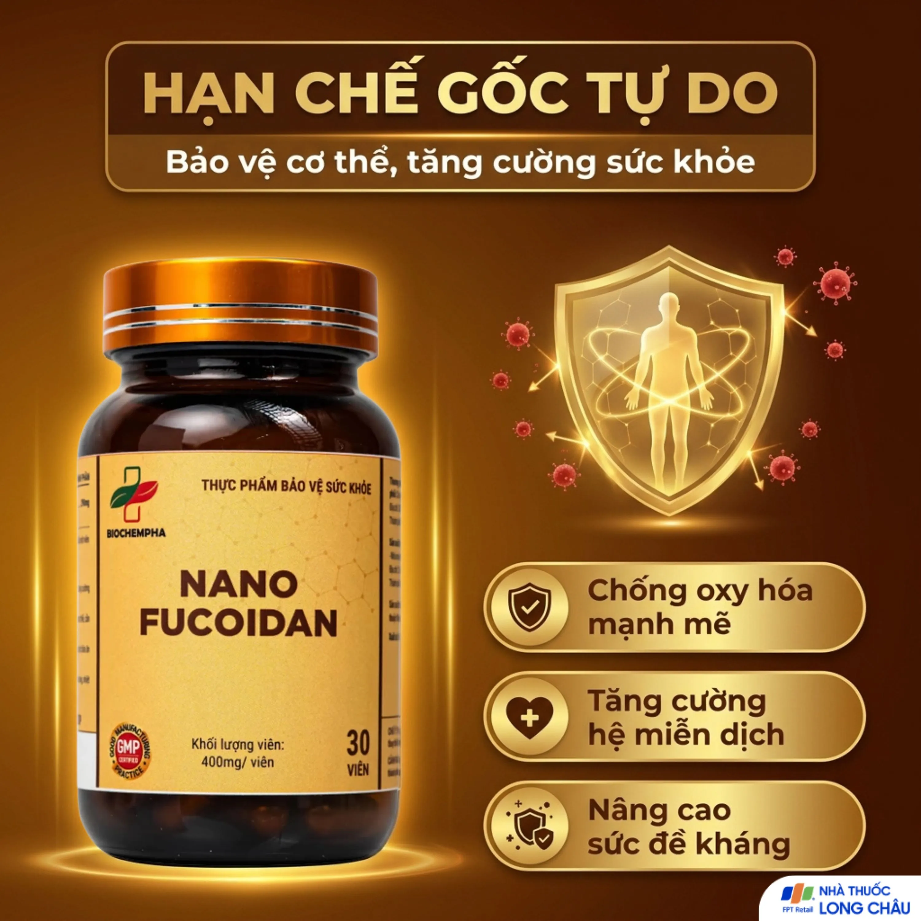 VIÊN UỐNG HỖ TRỢ CHỐNG OXY HÓA, HẠN CHẾ GỐC TỰ DO, TĂNG CƯỜNG SỨC KHỎE NANO FUCOIDAN BIOCHEMPHA 30V 4
