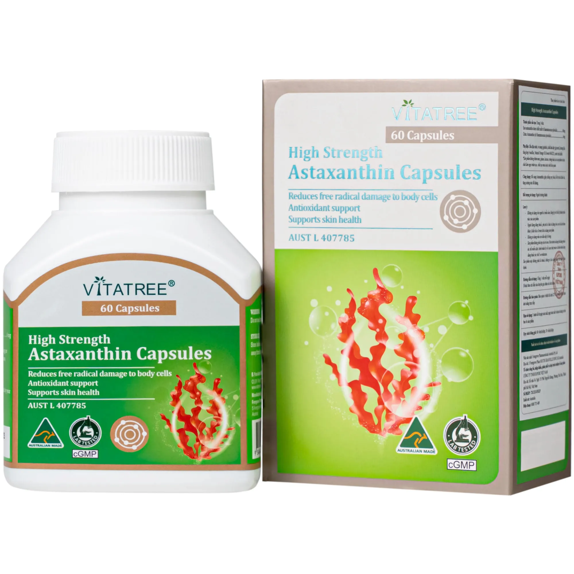 VIÊN UỐNG HỖ TRỢ CHỐNG OXY HOÁ, ĐẸP DA, TĂNG CƯỜNG SỨC ĐỀ KHÁNG VITATREE HIGH STRENGTH ASTAXANTHIN 60V