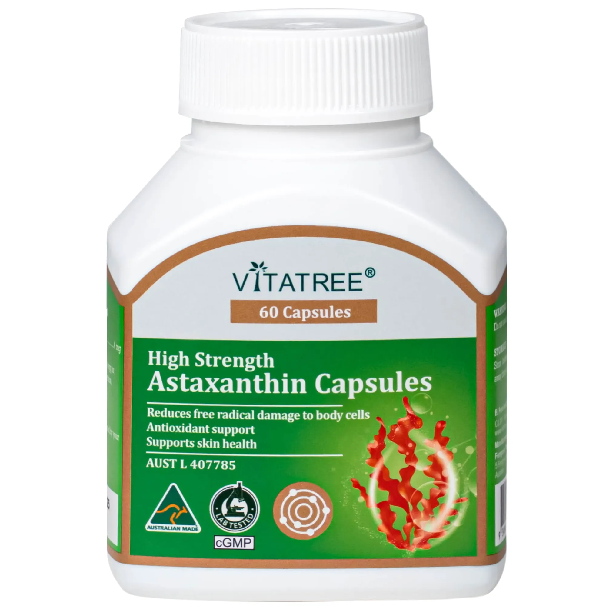 VIÊN UỐNG HỖ TRỢ CHỐNG OXY HOÁ, ĐẸP DA, TĂNG CƯỜNG SỨC ĐỀ KHÁNG VITATREE HIGH STRENGTH ASTAXANTHIN 60V 7