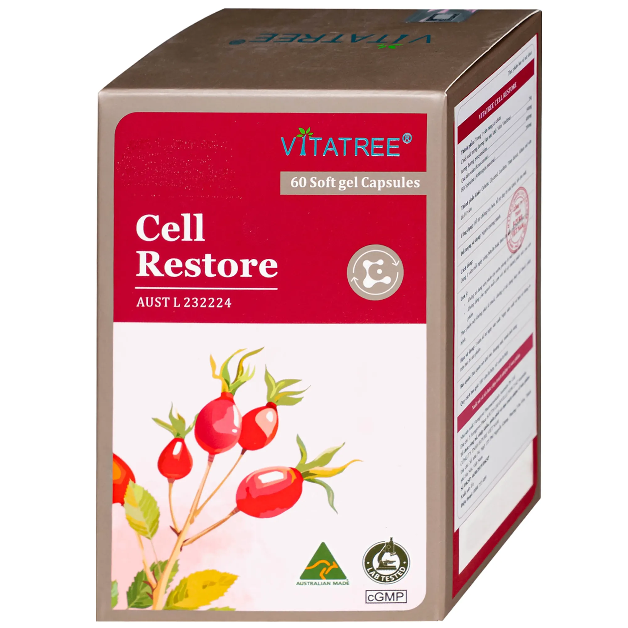 VIÊN UỐNG HỖ TRỢ CHỐNG OXY HOÁ, HỖ TRỢ DUY TRÌ SỨC KHOẺ, TỐT CHO MẮT VITATREE CELL RESTORE 60V 8