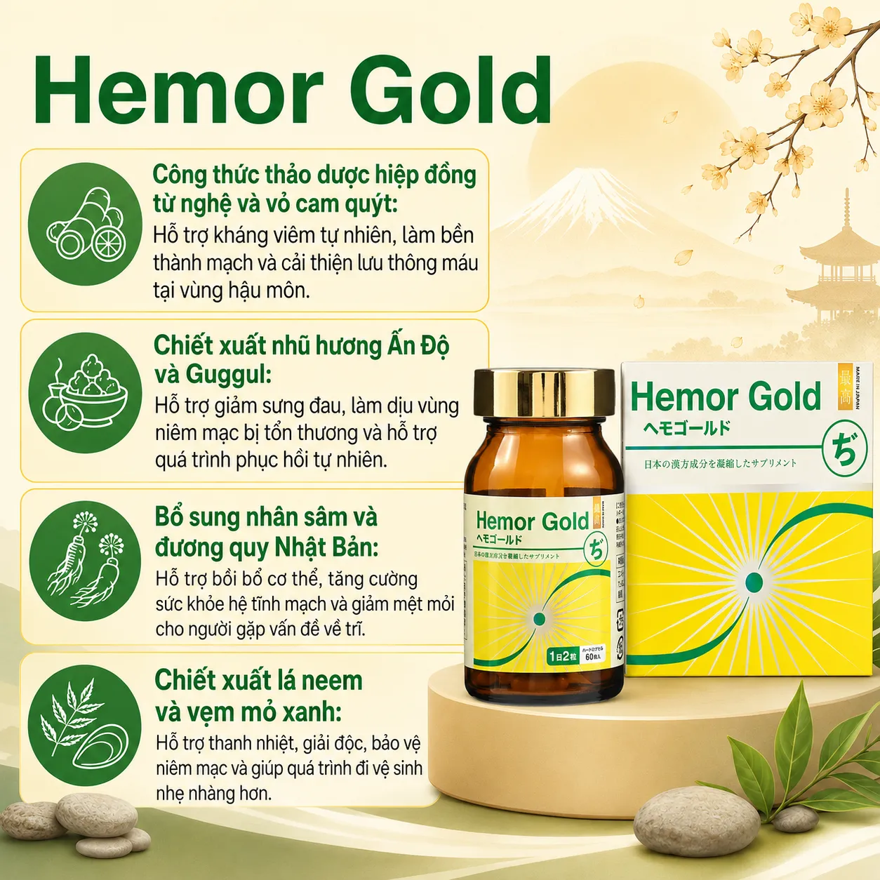 VIÊN UỐNG HỖ TRỢ CHO NGƯỜI BỊ TRĨ HEMOR GOLD JPANWELL 60V 4