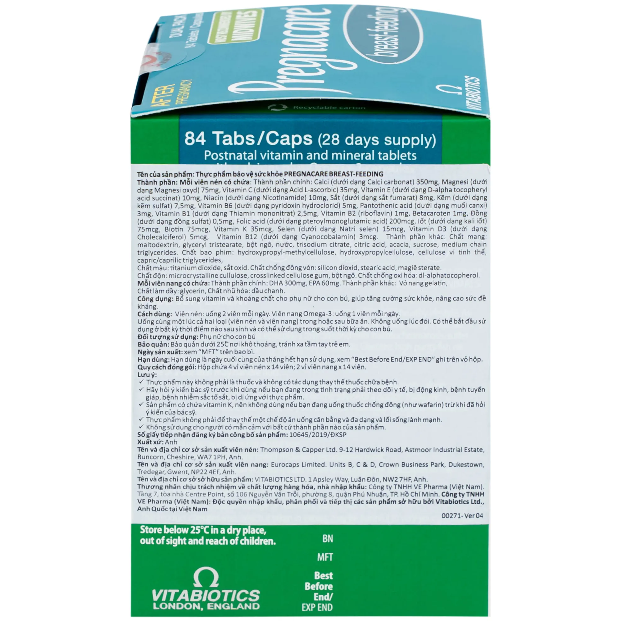 VIÊN UỐNG HỖ TRỢ CHO PHỤ NỮ CHO CON BÚ PREGNACARE BREAST-FEEDING VITABIOTICS 84V 9