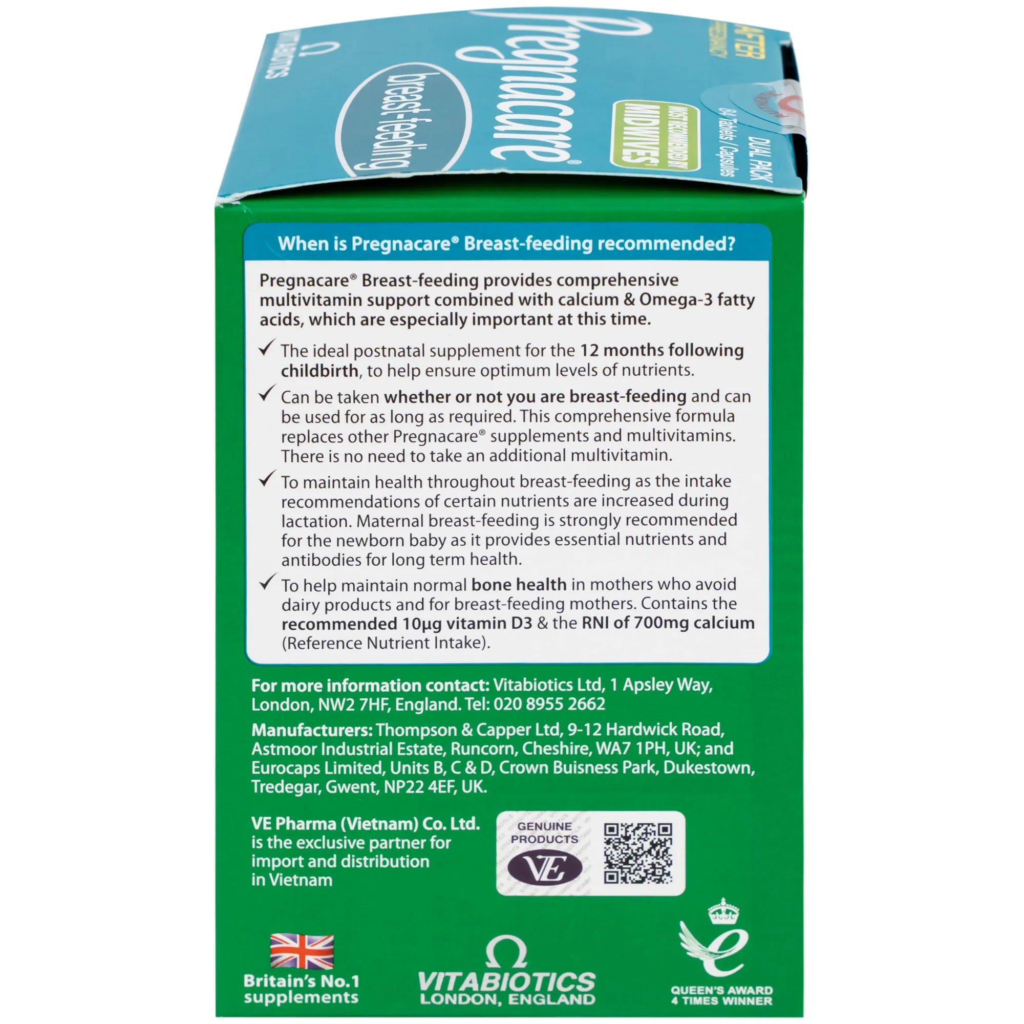 VIÊN UỐNG HỖ TRỢ CHO PHỤ NỮ CHO CON BÚ PREGNACARE BREAST-FEEDING VITABIOTICS 84V 10