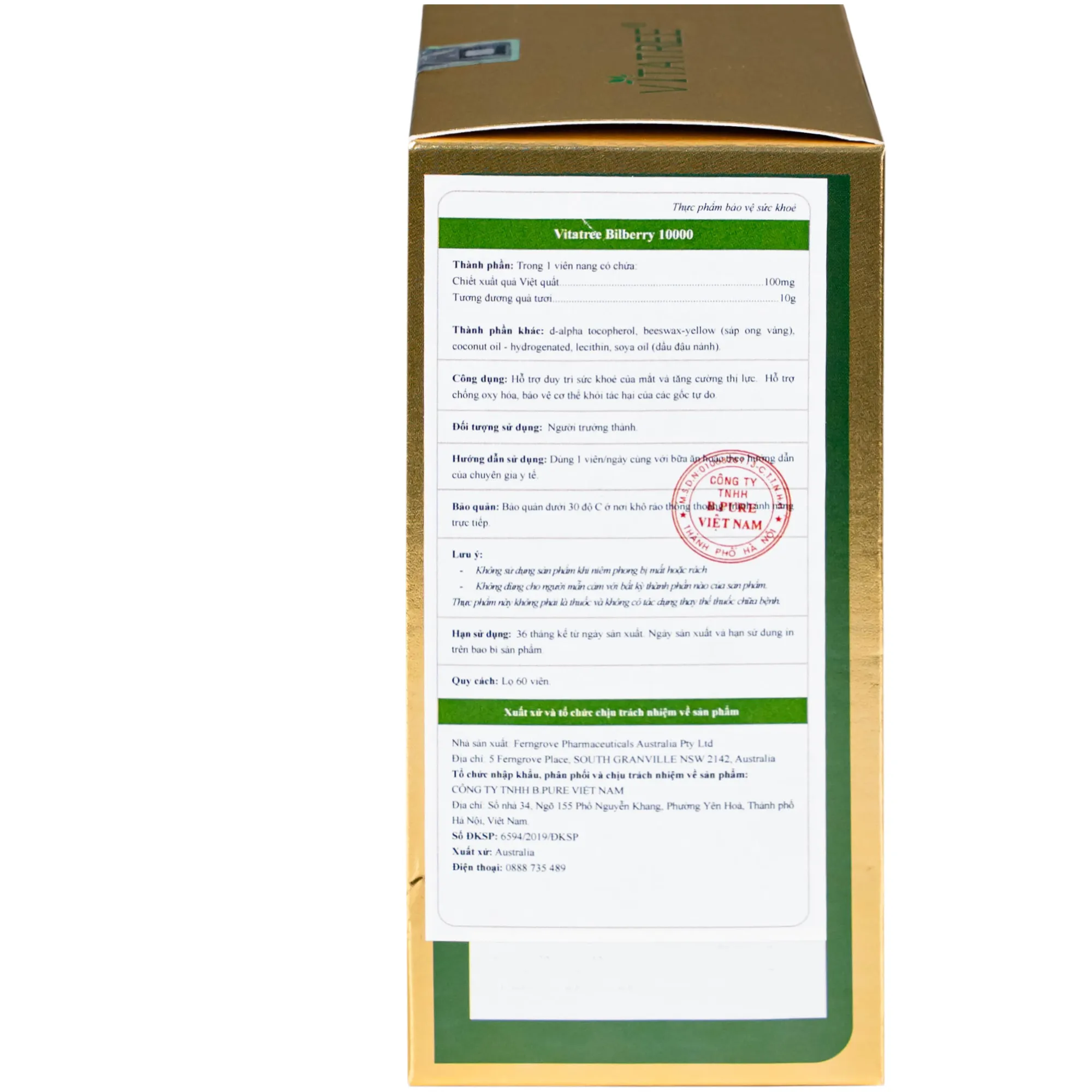 VIÊN UỐNG HỖ TRỢ DUY TRÌ SỨC KHOẺ CỦA MẮT VÀ TĂNG CƯỜNG THỊ LỰC VITATREE BILBERRY 10000 60V 9