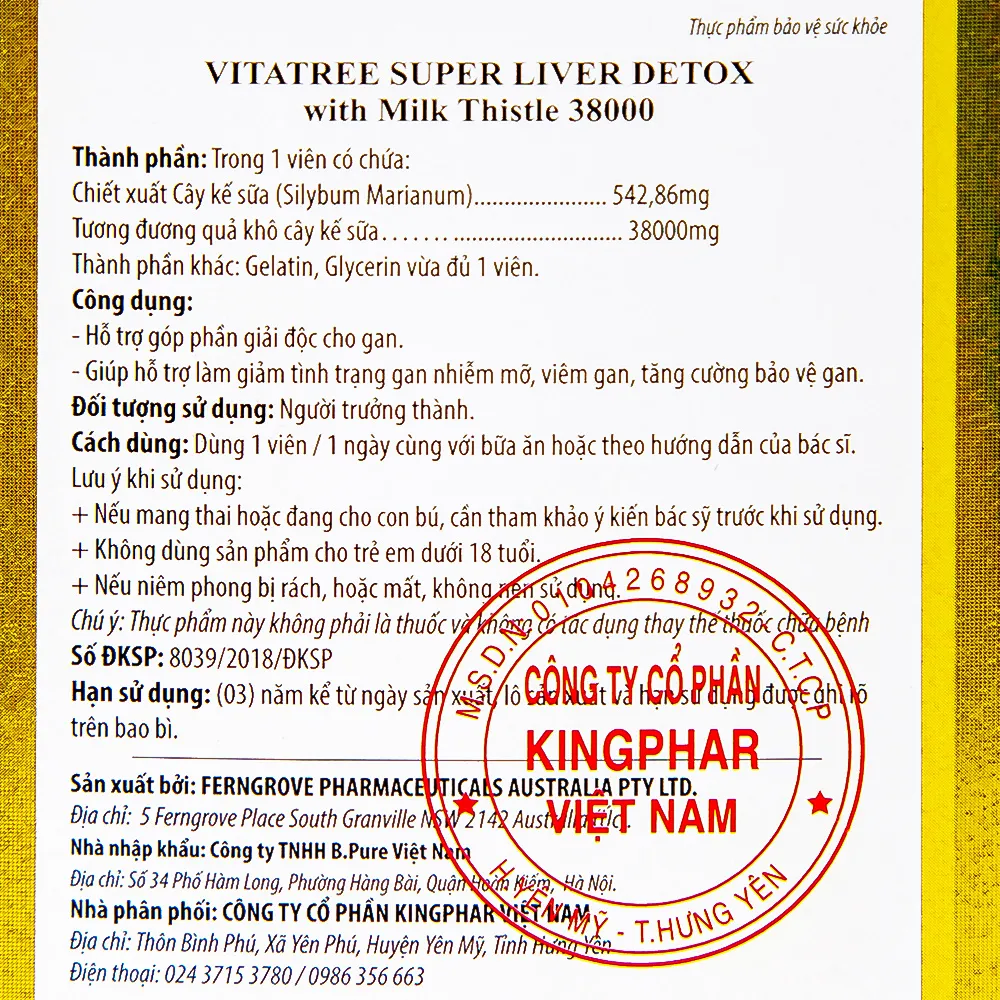 VIÊN UỐNG HỖ TRỢ GIẢI ĐỘC GAN VITATREE SUPER LIVER DETOX 100V 6