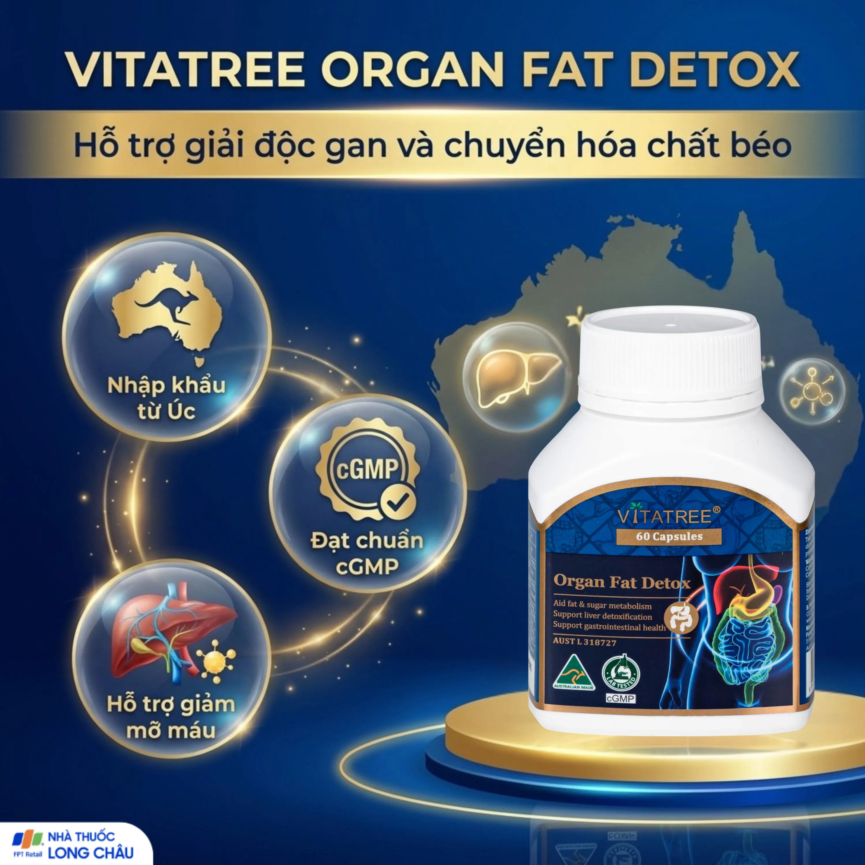 VIÊN UỐNG HỖ TRỢ GIẢI ĐỘC GAN, TĂNG CƯỜNG CHUYỂN HOÁ CHẤT BÉO, GIÚP GIẢM MỠ MÁU VITATREE ORGAN FAT DETOX 60V 2