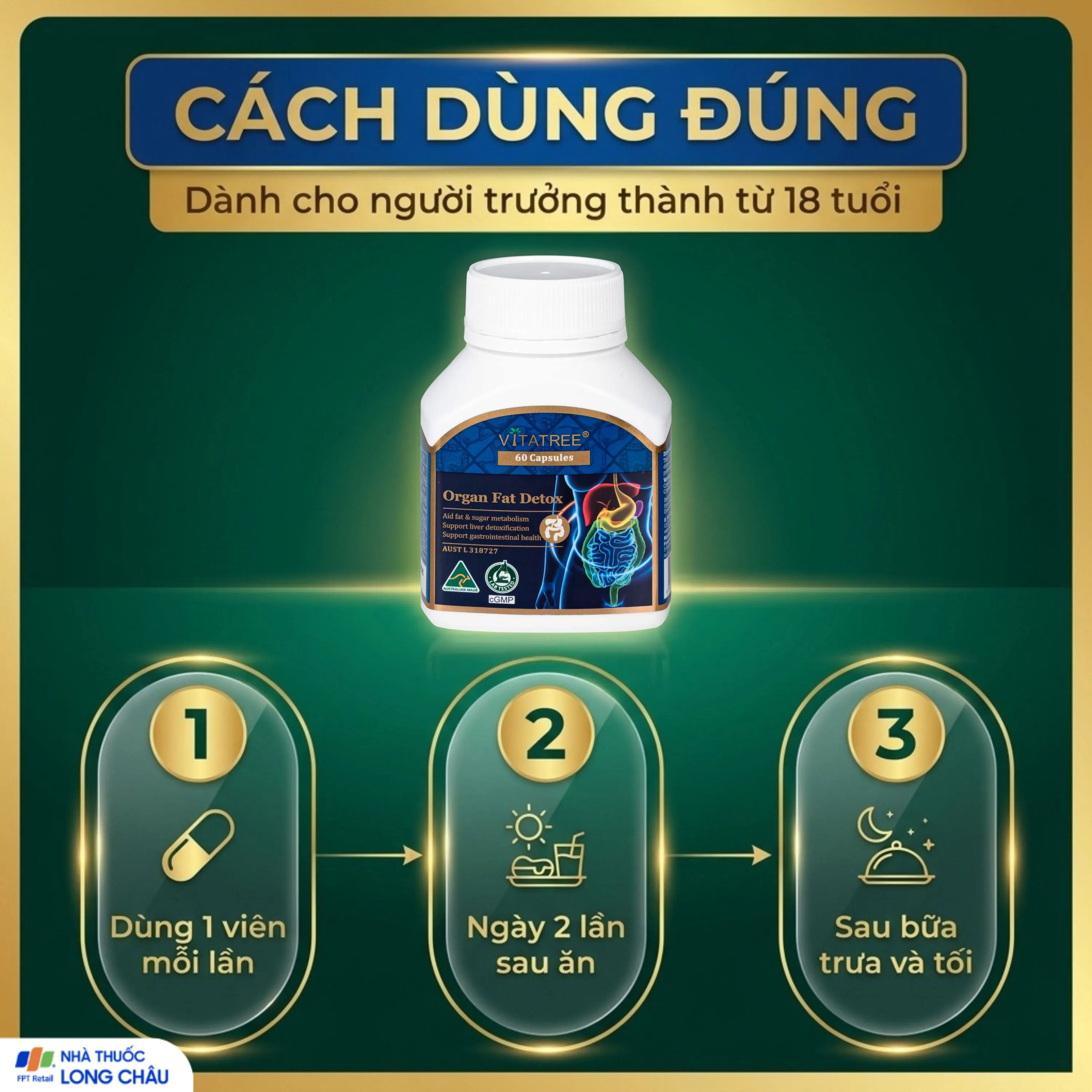 VIÊN UỐNG HỖ TRỢ GIẢI ĐỘC GAN, TĂNG CƯỜNG CHUYỂN HOÁ CHẤT BÉO, GIÚP GIẢM MỠ MÁU VITATREE ORGAN FAT DETOX 60V 5