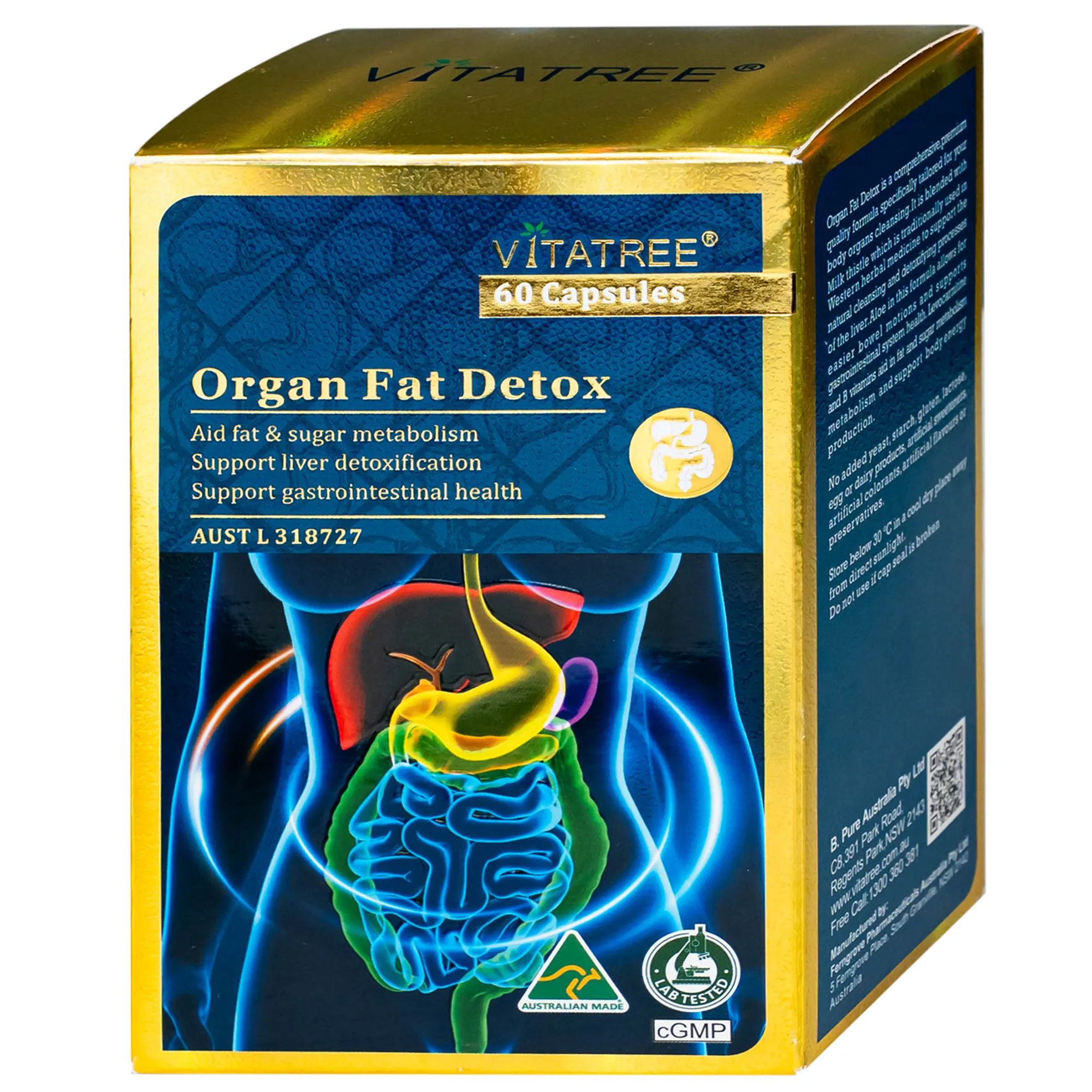 VIÊN UỐNG HỖ TRỢ GIẢI ĐỘC GAN, TĂNG CƯỜNG CHUYỂN HOÁ CHẤT BÉO, GIÚP GIẢM MỠ MÁU VITATREE ORGAN FAT DETOX 60V 6