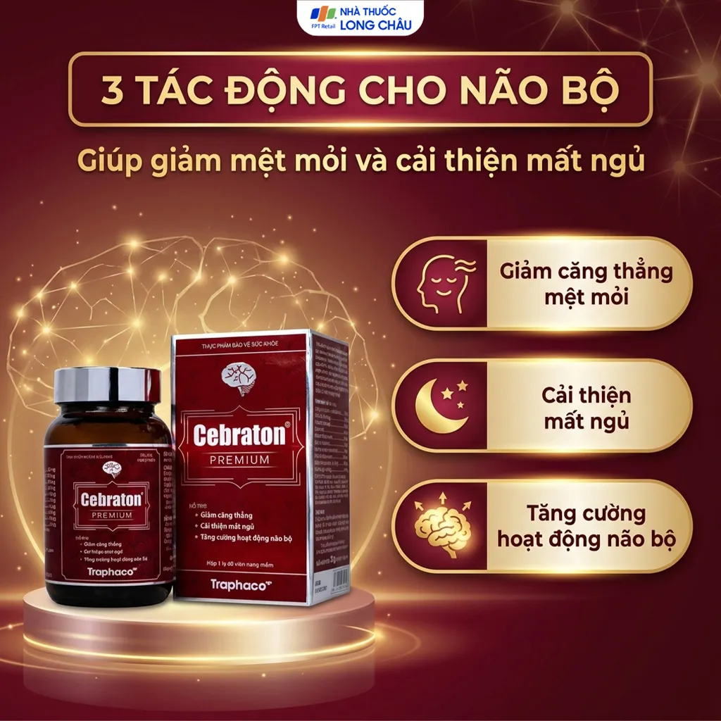 VIÊN UỐNG HỖ TRỢ GIẢM CĂNG THẲNG, CẢI THIỆN MẤT NGỦ, TĂNG CƯỜNG HOẠT ĐỘNG NÃO BỘ CEBRATON PREMIUM TRAPHACO 60V 3