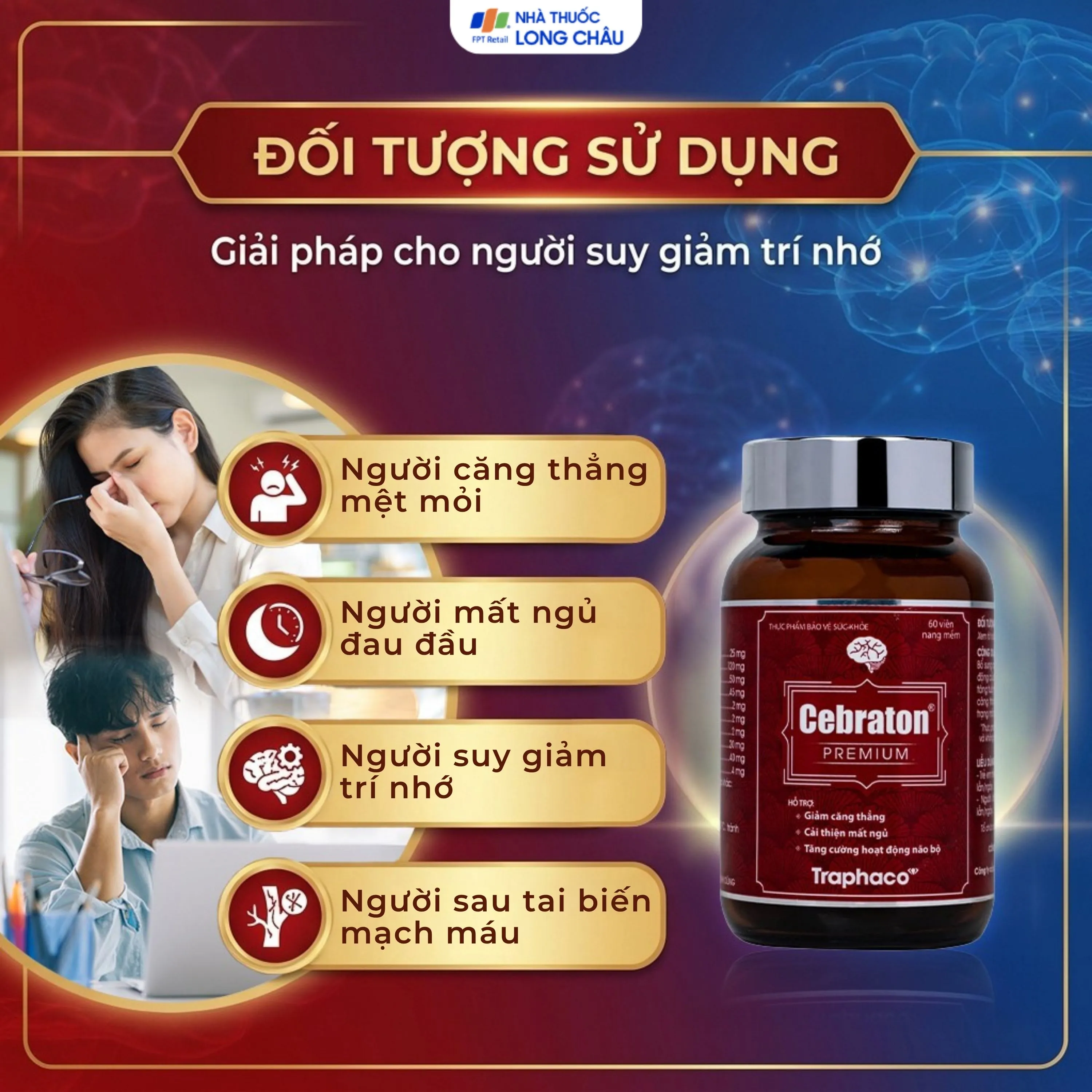 VIÊN UỐNG HỖ TRỢ GIẢM CĂNG THẲNG, CẢI THIỆN MẤT NGỦ, TĂNG CƯỜNG HOẠT ĐỘNG NÃO BỘ CEBRATON PREMIUM TRAPHACO 60V 5