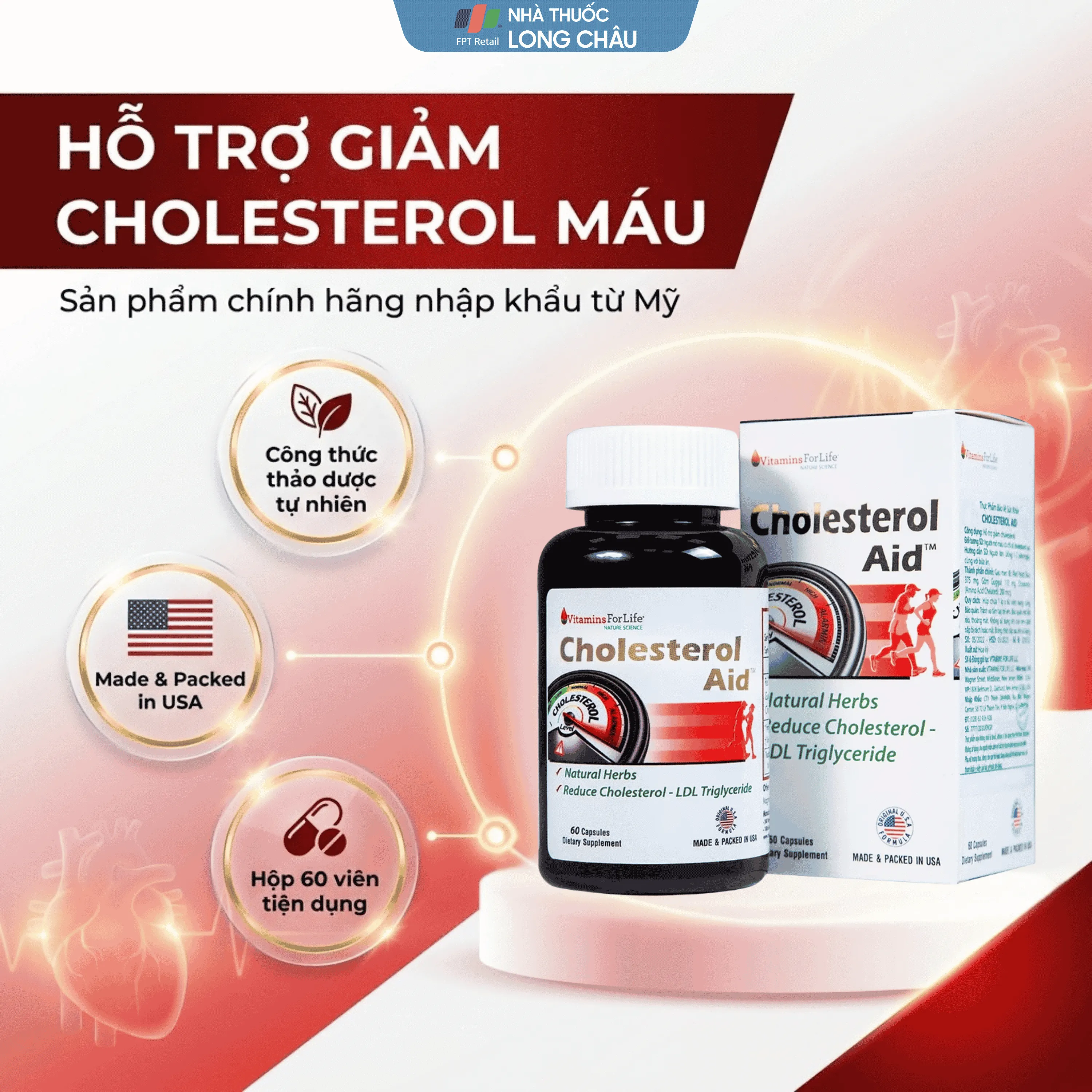 VIÊN UỐNG HỖ TRỢ GIẢM CHOLESTEROL CHO NGƯỜI BỊ MỠ MÁU-CHOLESTEROL AID VITAMINS FOR LIFE 60V 2