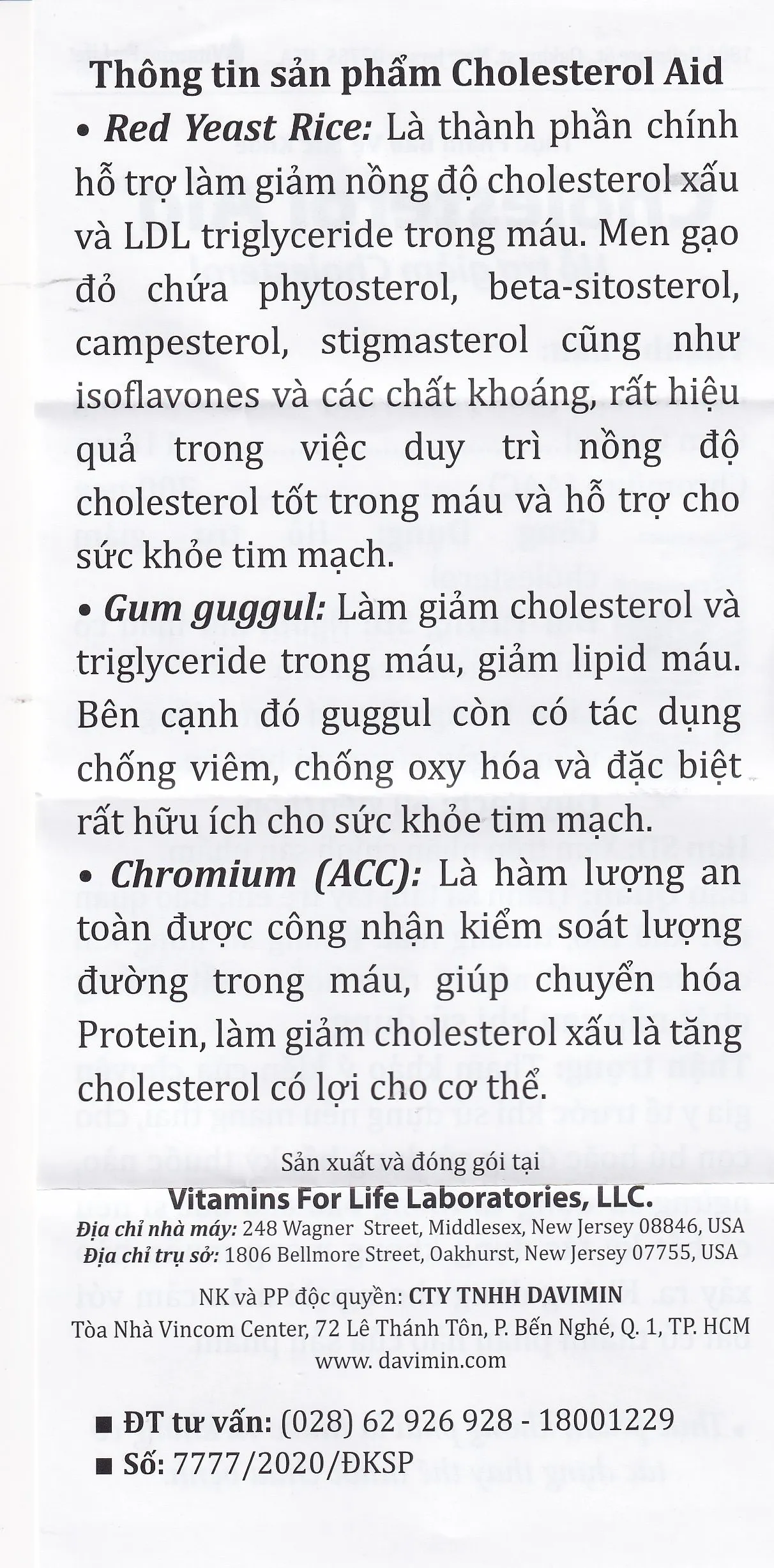 VIÊN UỐNG HỖ TRỢ GIẢM CHOLESTEROL CHO NGƯỜI BỊ MỠ MÁU-CHOLESTEROL AID VITAMINS FOR LIFE 60V 14