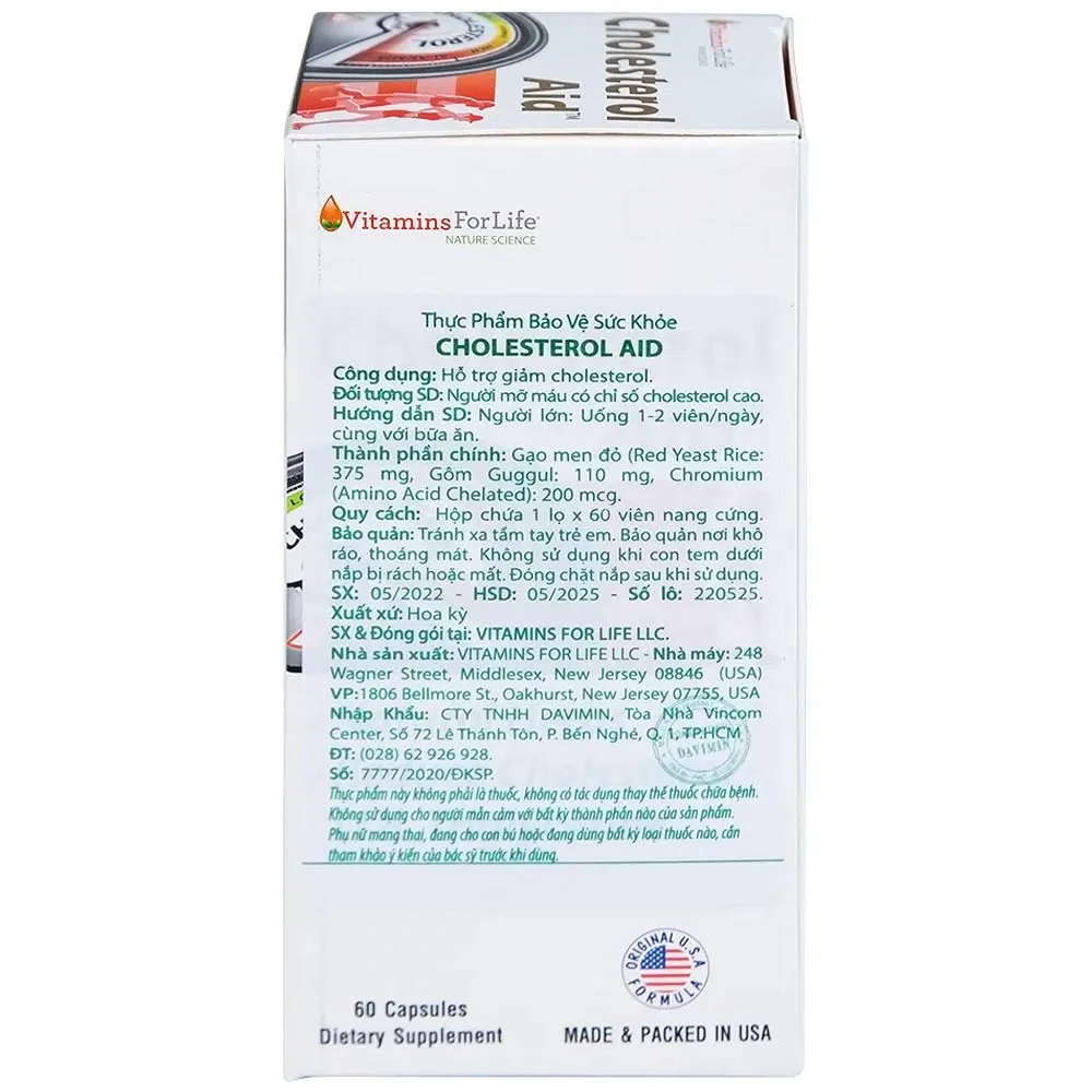 VIÊN UỐNG HỖ TRỢ GIẢM CHOLESTEROL CHO NGƯỜI BỊ MỠ MÁU-CHOLESTEROL AID VITAMINS FOR LIFE 60V 15