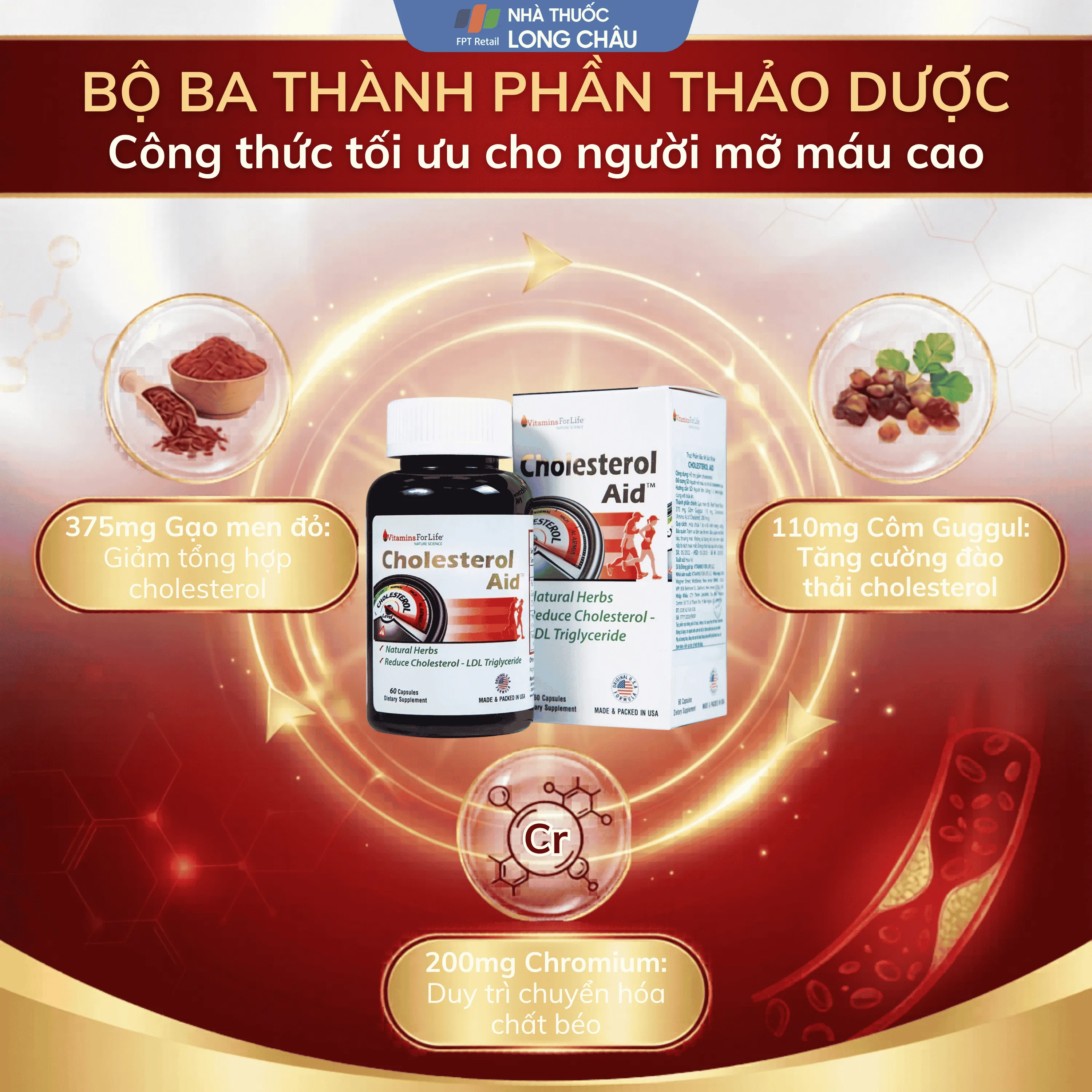 VIÊN UỐNG HỖ TRỢ GIẢM CHOLESTEROL CHO NGƯỜI BỊ MỠ MÁU-CHOLESTEROL AID VITAMINS FOR LIFE 60V 4