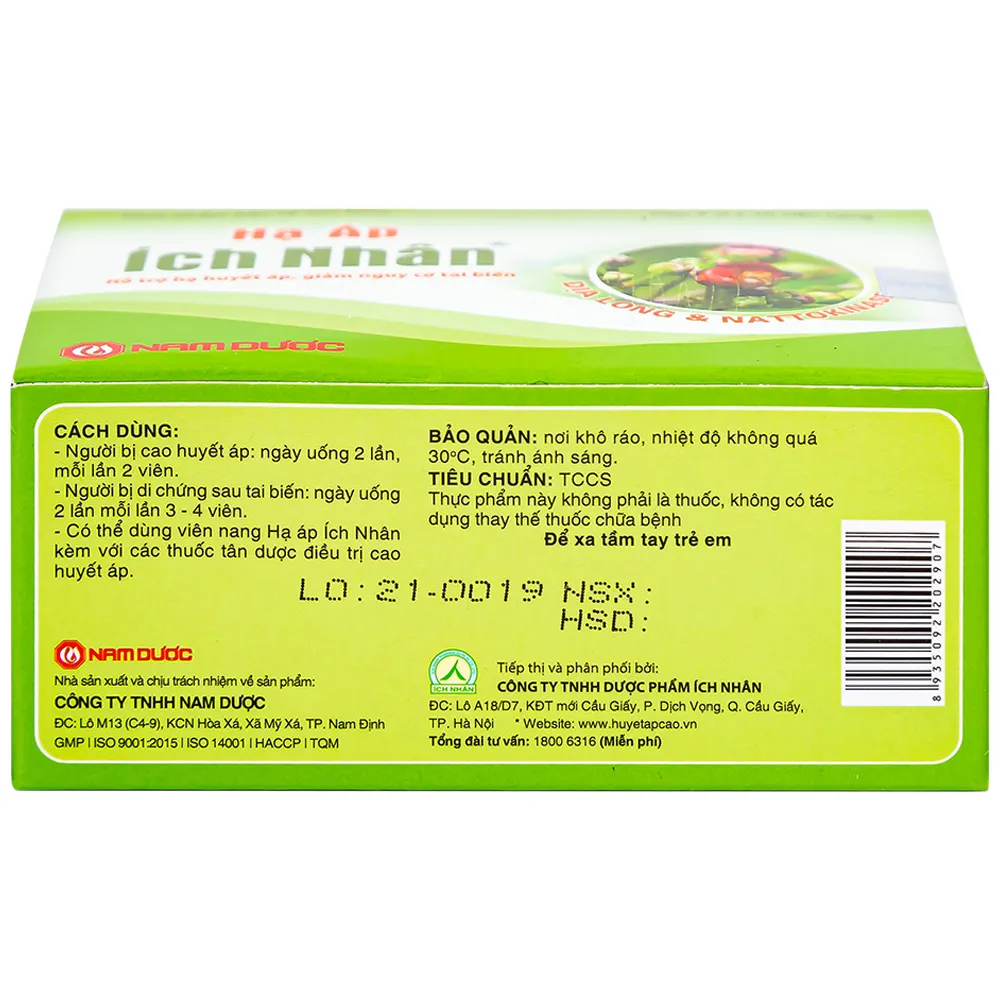 VIÊN UỐNG HỖ TRỢ GIẢM HUYẾT ÁP CAO HẠ ÁP ÍCH NHÂN 4X10 4