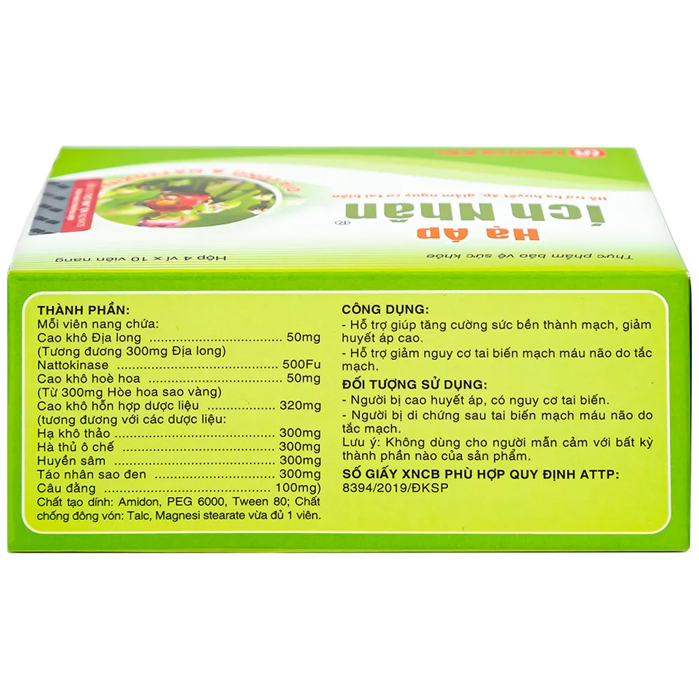 VIÊN UỐNG HỖ TRỢ GIẢM HUYẾT ÁP CAO HẠ ÁP ÍCH NHÂN 4X10 5
