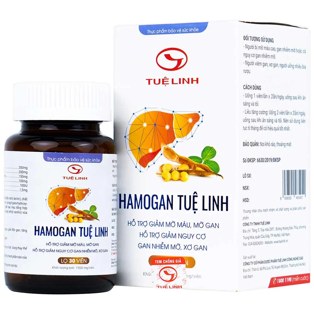 VIÊN UỐNG HỖ TRỢ GIẢM MỠ MÁU, MỠ GAN HAMOGAN TUỆ LINH 30V