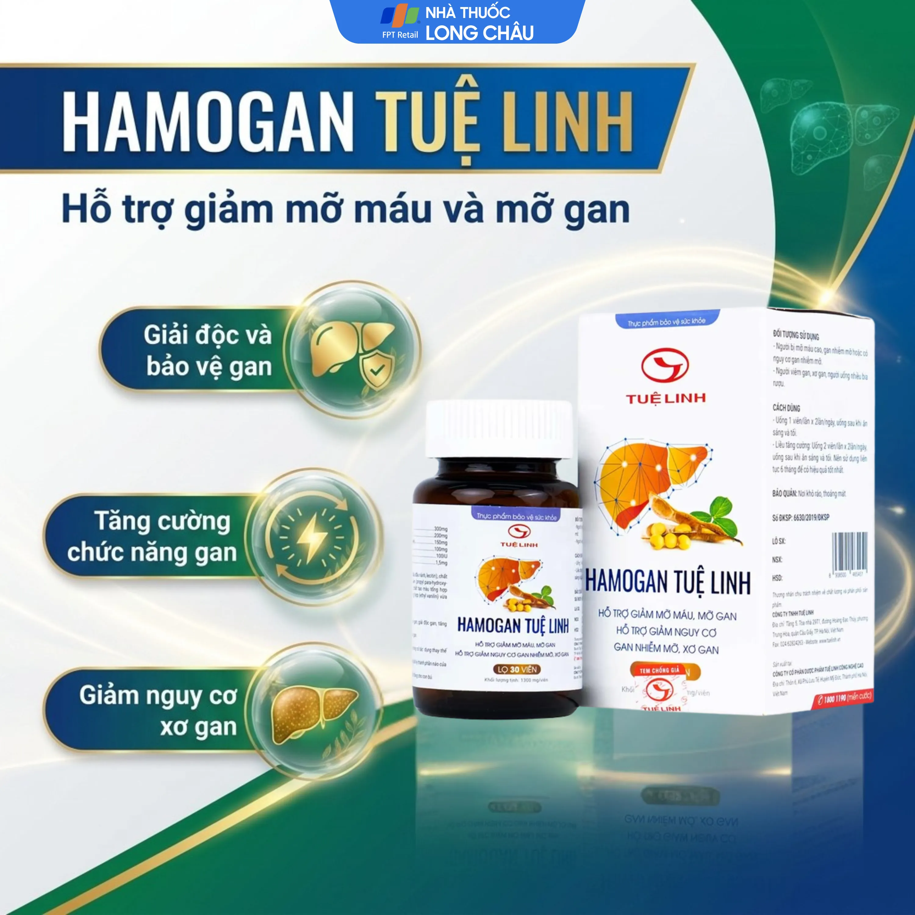 VIÊN UỐNG HỖ TRỢ GIẢM MỠ MÁU, MỠ GAN HAMOGAN TUỆ LINH 30V 2
