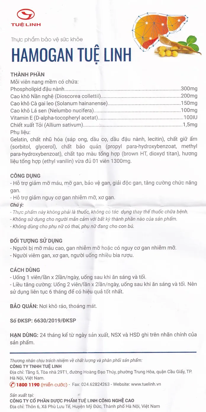 VIÊN UỐNG HỖ TRỢ GIẢM MỠ MÁU, MỠ GAN HAMOGAN TUỆ LINH 30V 11