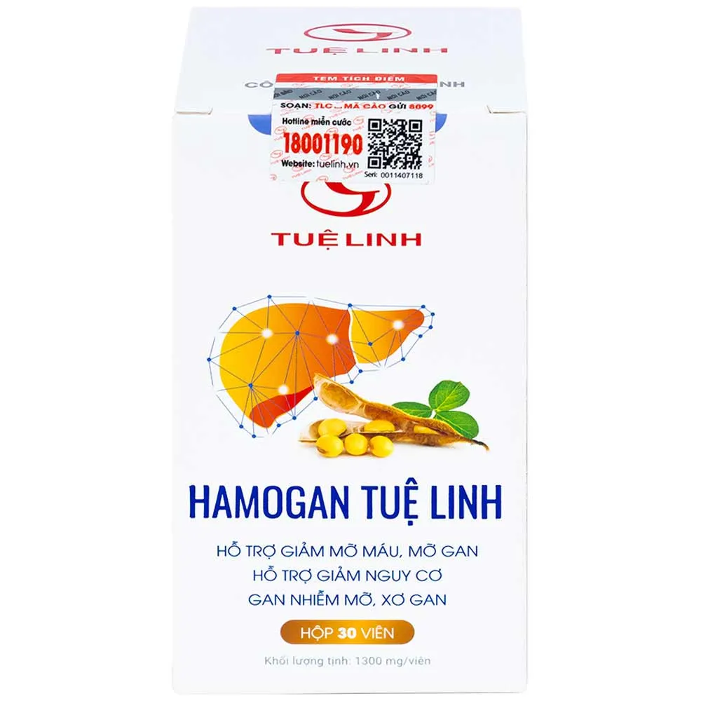 VIÊN UỐNG HỖ TRỢ GIẢM MỠ MÁU, MỠ GAN HAMOGAN TUỆ LINH 30V 6