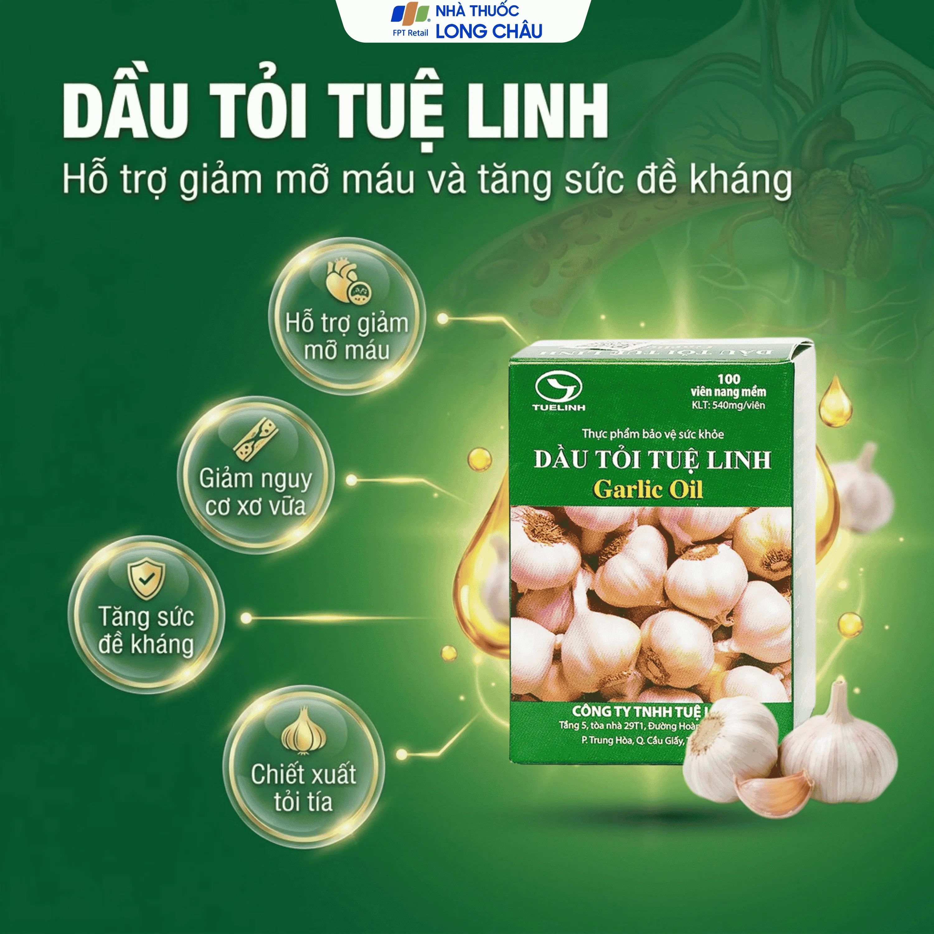 VIÊN UỐNG HỖ TRỢ GIẢM MỠ MÁU DẦU TỎI TUỆ LINH 100V 2