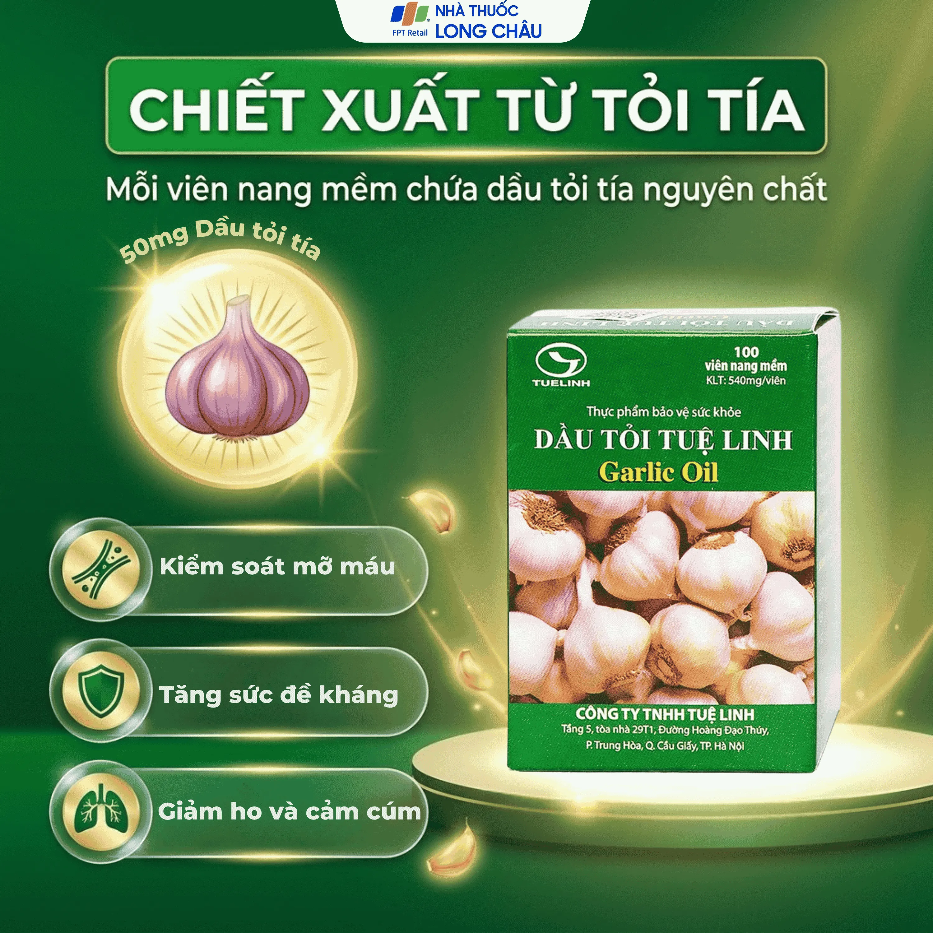 VIÊN UỐNG HỖ TRỢ GIẢM MỠ MÁU DẦU TỎI TUỆ LINH 100V 3