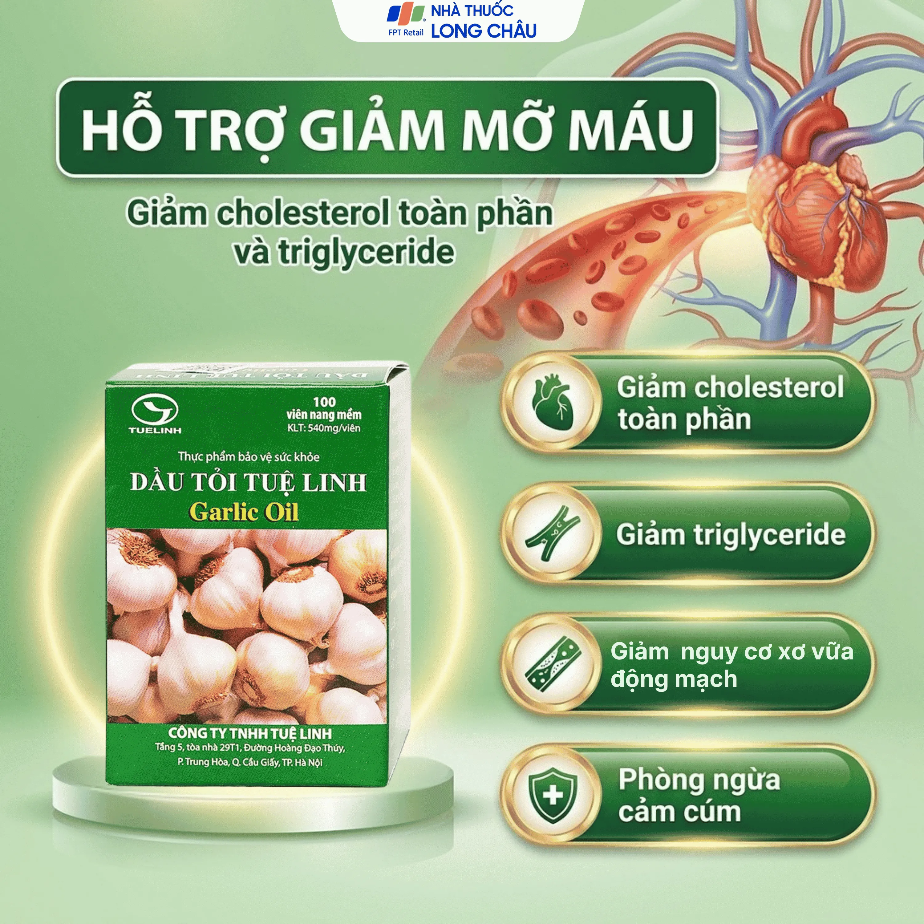 VIÊN UỐNG HỖ TRỢ GIẢM MỠ MÁU DẦU TỎI TUỆ LINH 100V 4