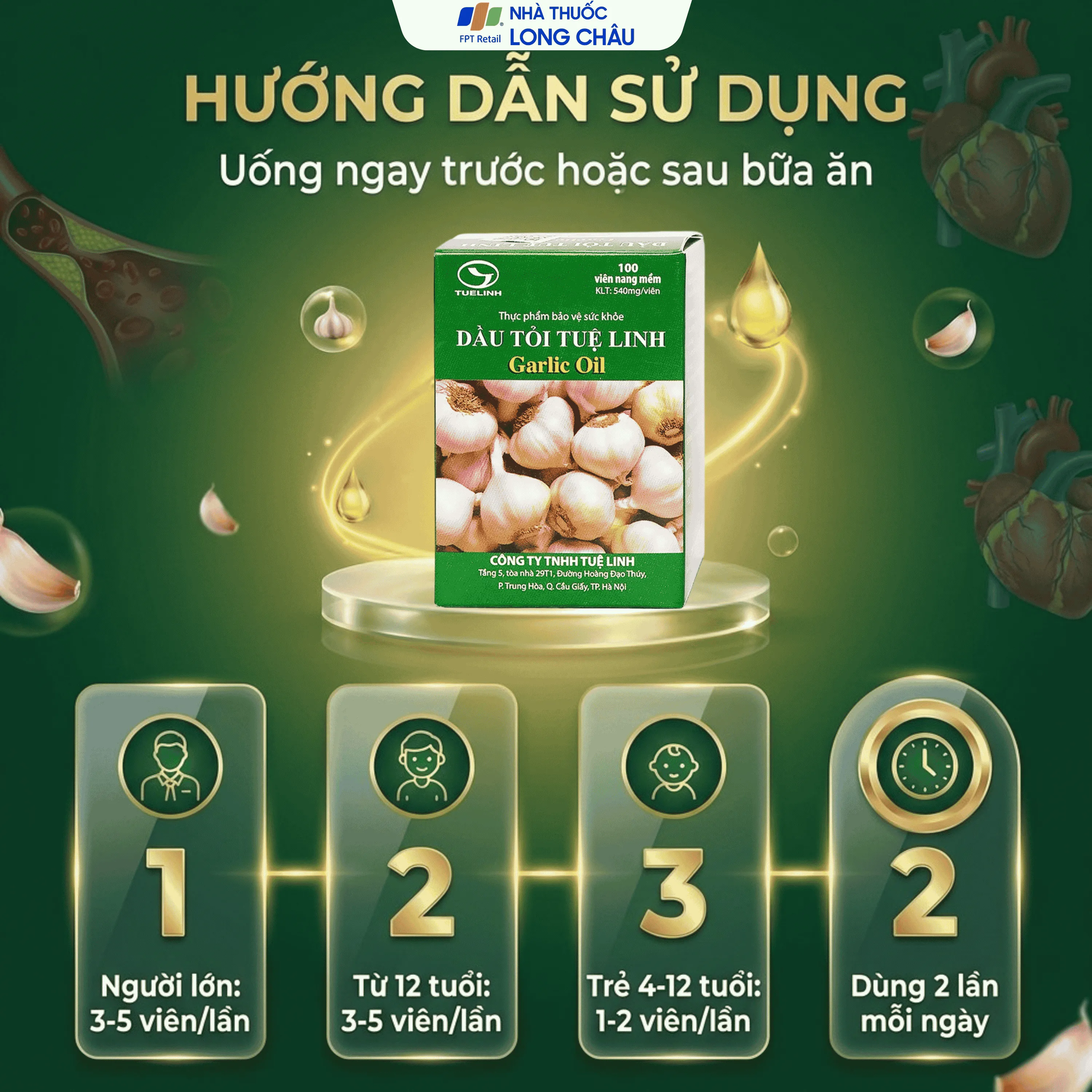 VIÊN UỐNG HỖ TRỢ GIẢM MỠ MÁU DẦU TỎI TUỆ LINH 100V 5