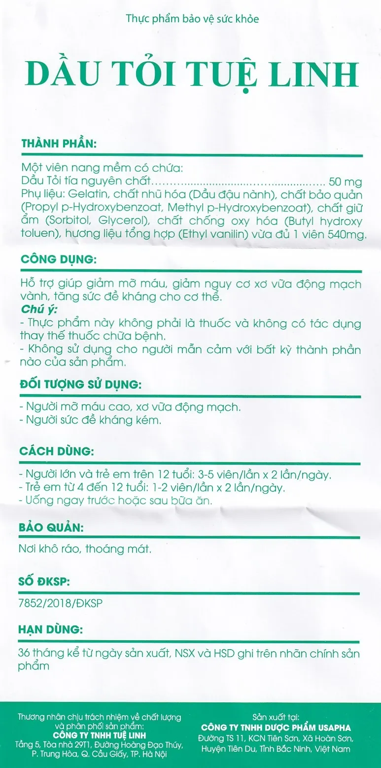 VIÊN UỐNG HỖ TRỢ GIẢM MỠ MÁU DẦU TỎI TUỆ LINH 100V 8