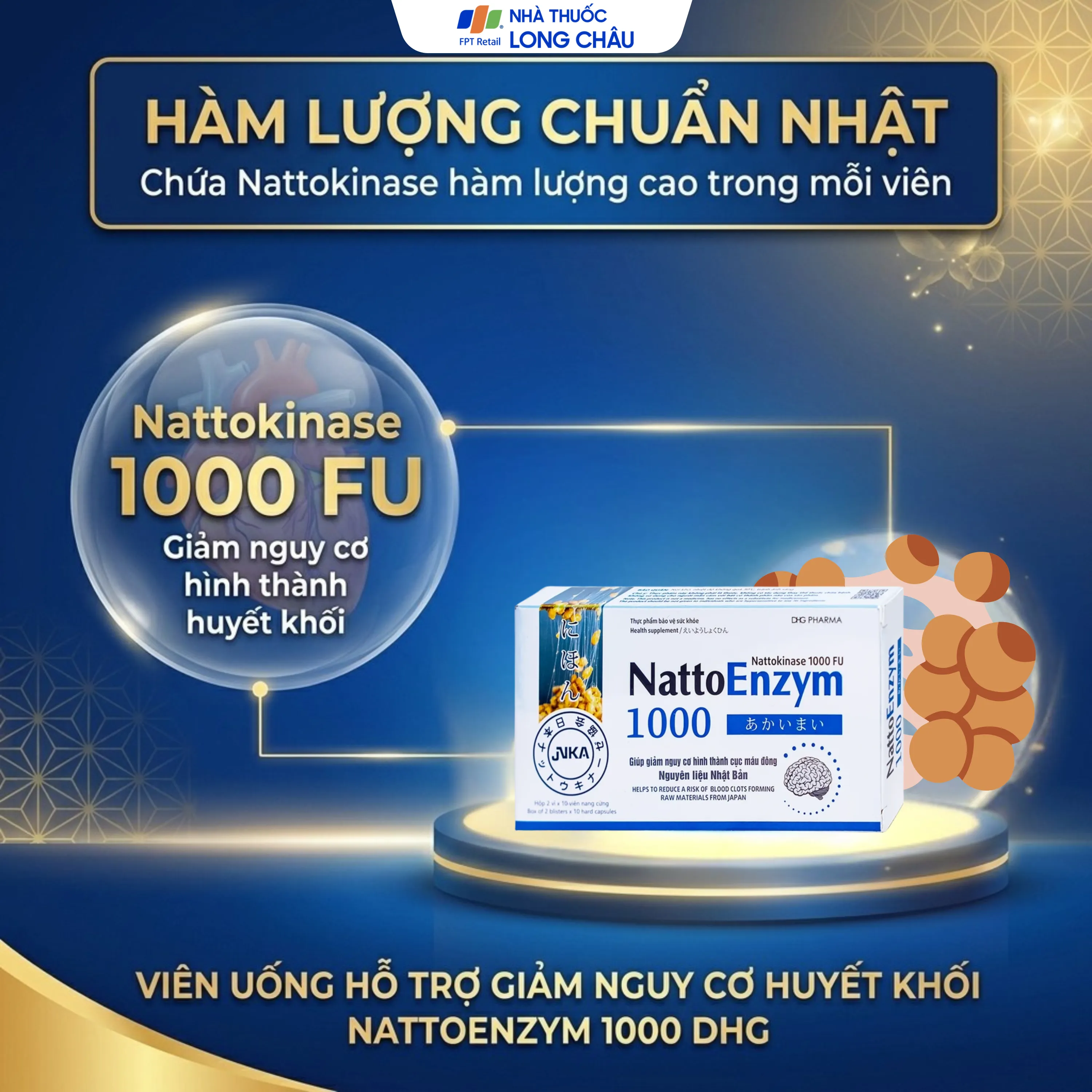 VIÊN UỐNG HỖ TRỢ GIẢM NGUY CƠ HUYẾT KHỐI NATTOENZYM 1000 DHG 2X10 3