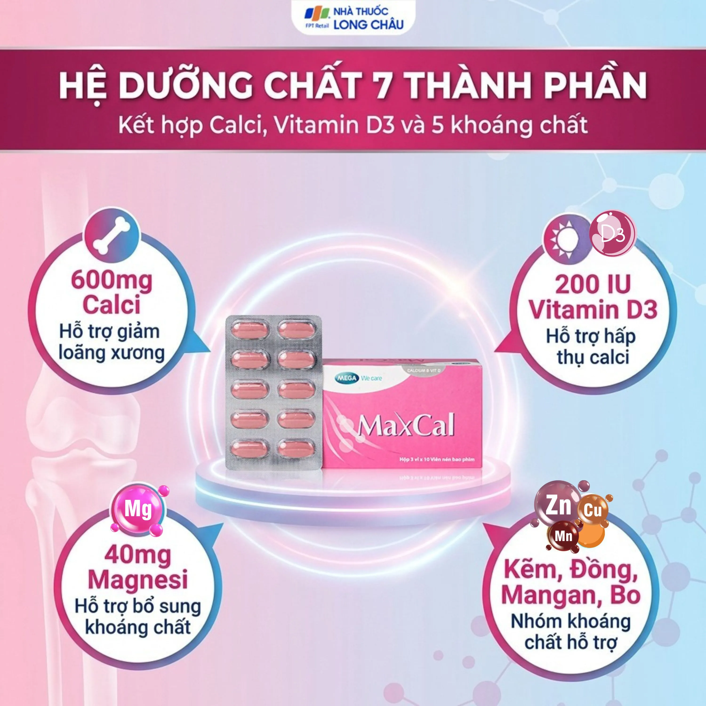 VIÊN UỐNG HỖ TRỢ GIẢM NGUY CƠ LOÃNG XƯƠNG MAXCAL MEGA 3X10 3