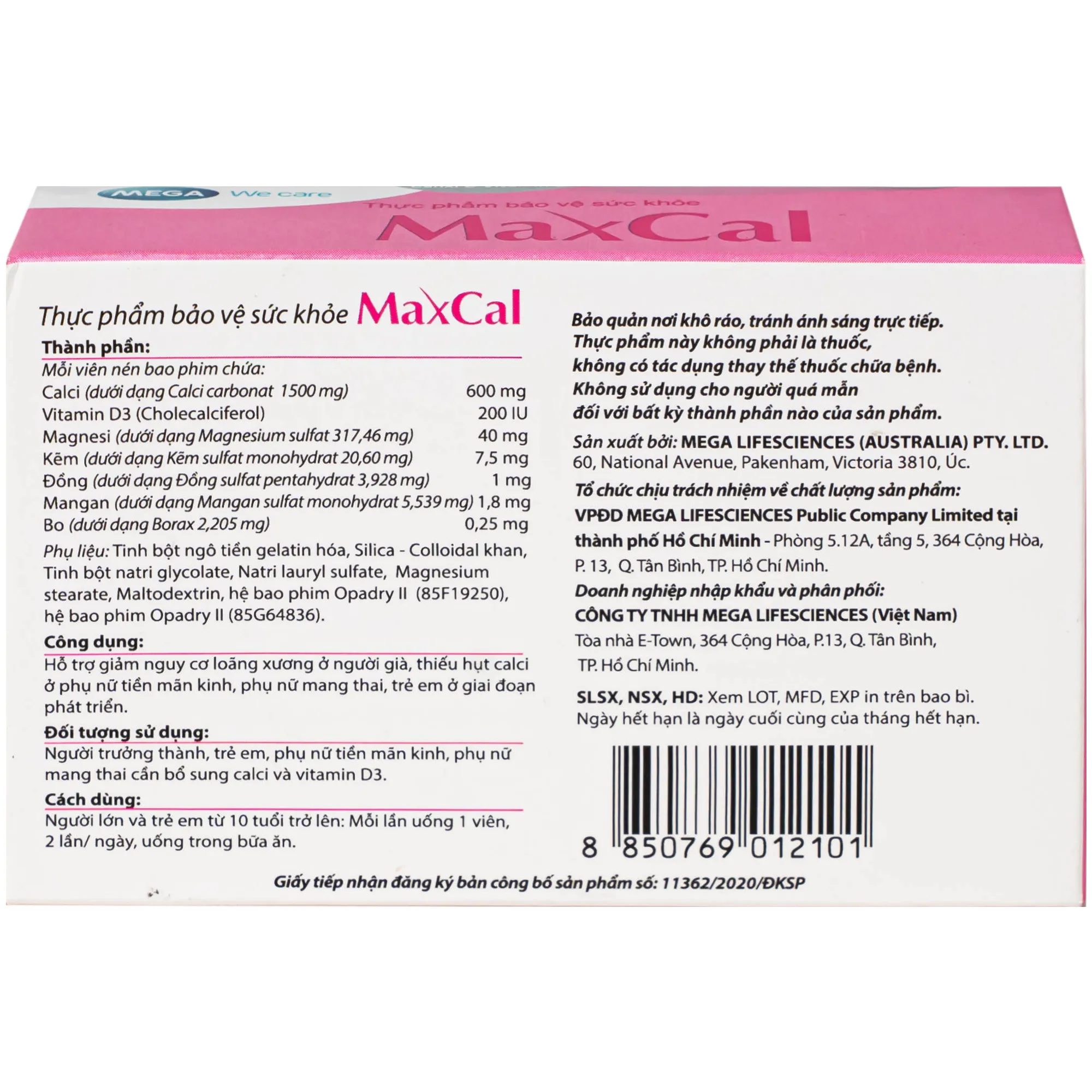 VIÊN UỐNG HỖ TRỢ GIẢM NGUY CƠ LOÃNG XƯƠNG MAXCAL MEGA 3X10 7