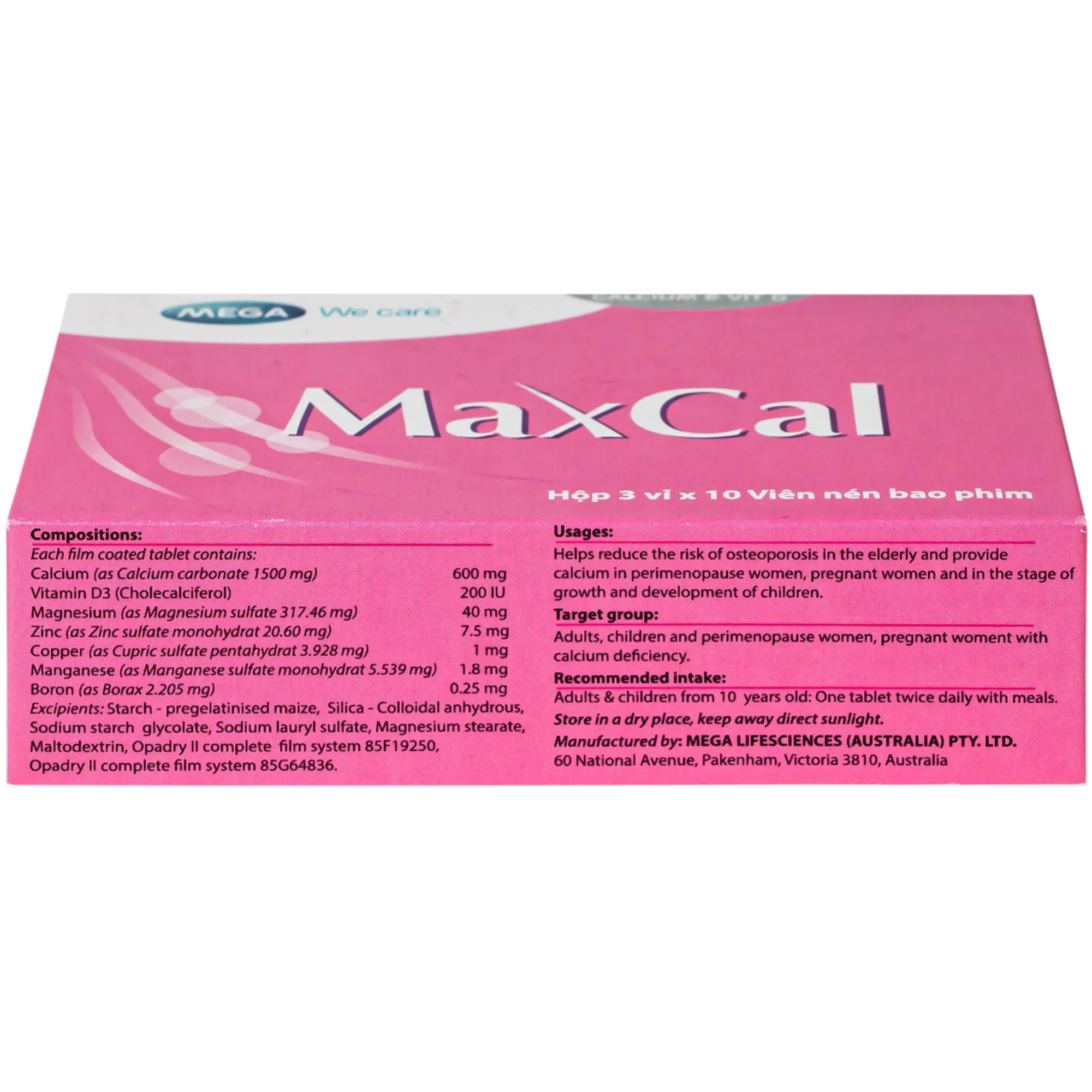 VIÊN UỐNG HỖ TRỢ GIẢM NGUY CƠ LOÃNG XƯƠNG MAXCAL MEGA 3X10 9