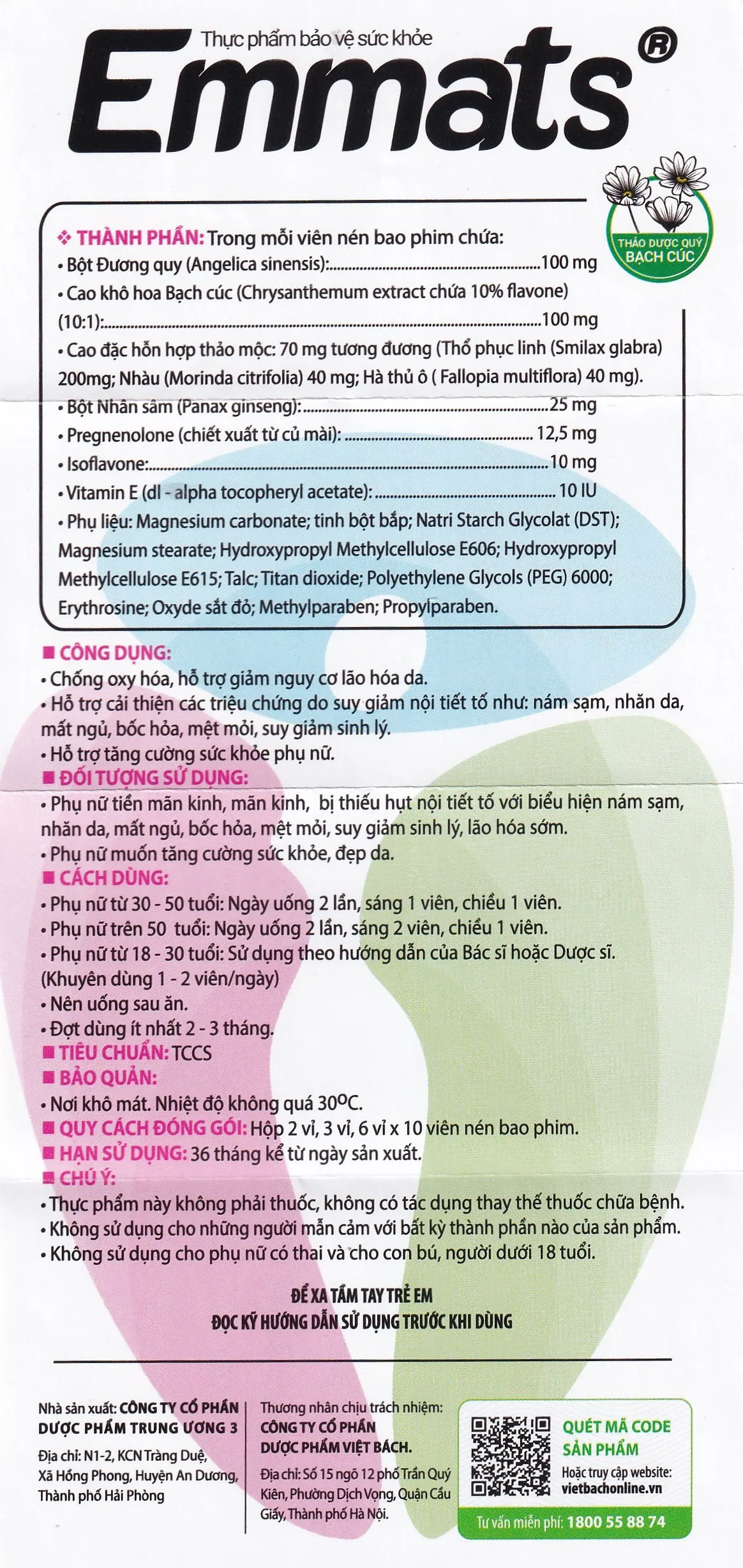VIÊN UỐNG HỖ TRỢ GIẢM NGUY CƠ LÃO HÓA DA EMMATS TW3 2X10 9
