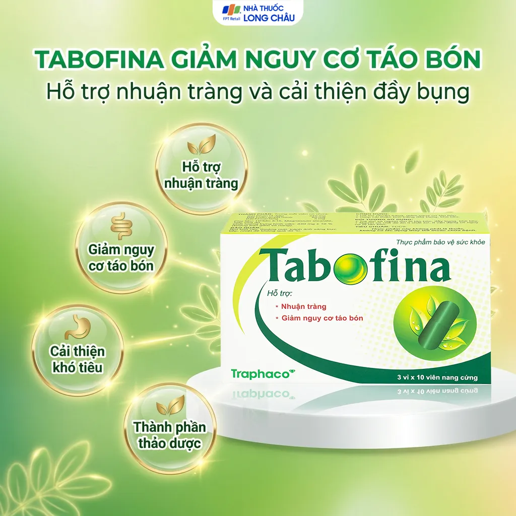 VIÊN UỐNG HỖ TRỢ GIẢM NGUY CƠ TÁO BÓN TABOFINA TRAPHACO 3X10 2