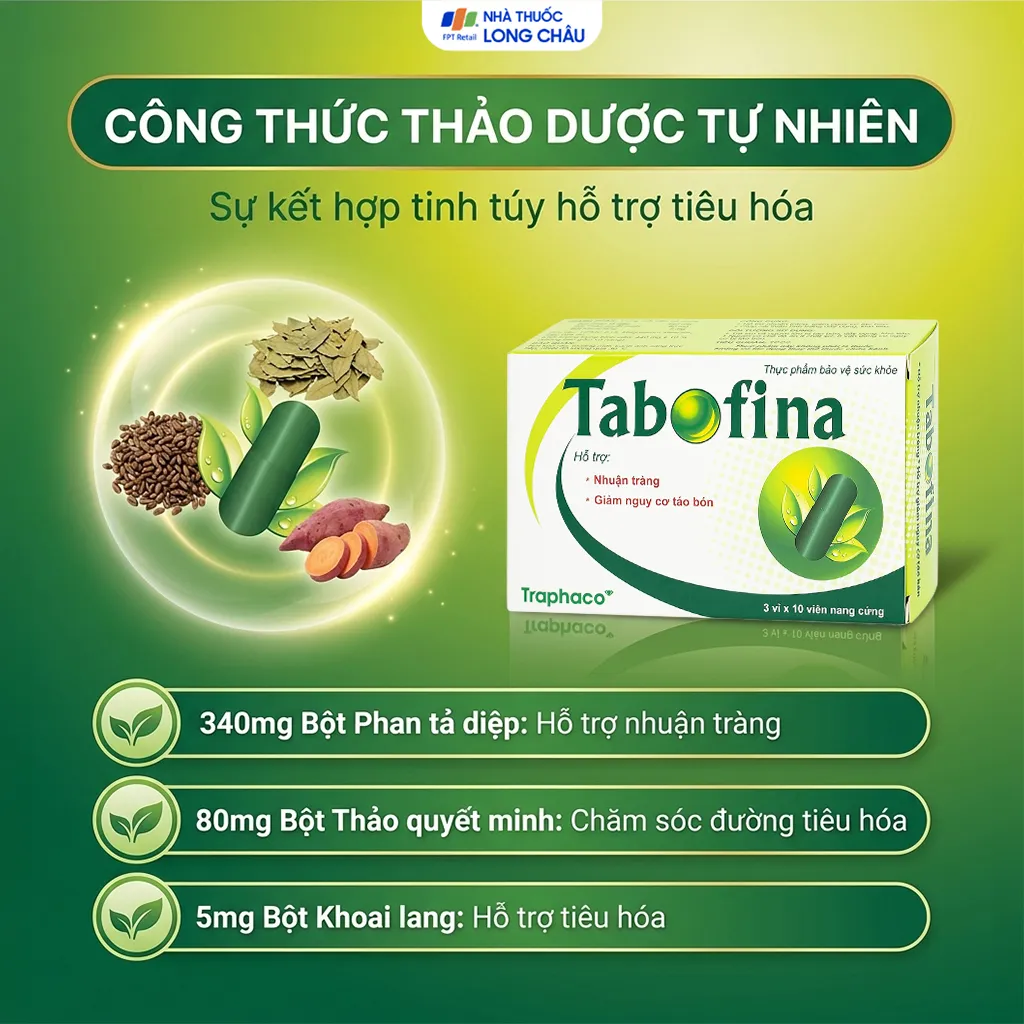 VIÊN UỐNG HỖ TRỢ GIẢM NGUY CƠ TÁO BÓN TABOFINA TRAPHACO 3X10 3