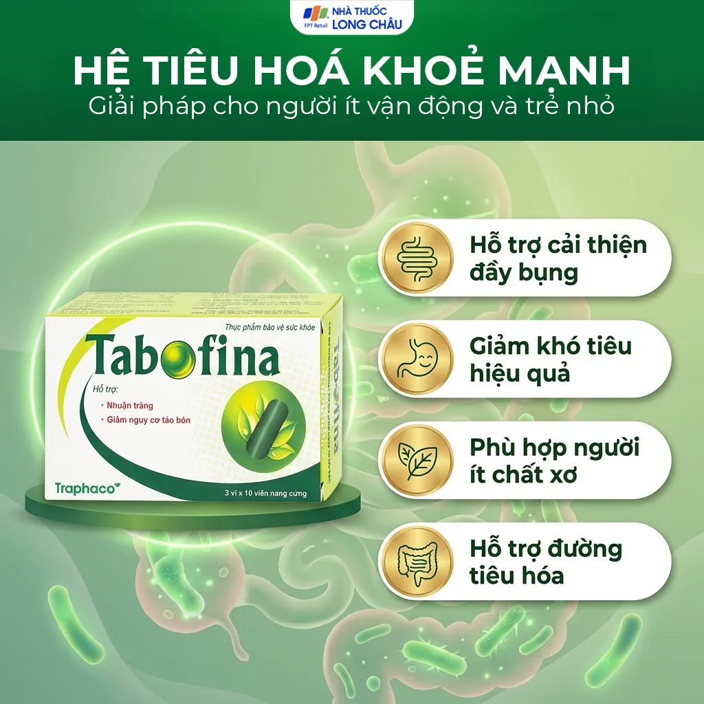 VIÊN UỐNG HỖ TRỢ GIẢM NGUY CƠ TÁO BÓN TABOFINA TRAPHACO 3X10 4