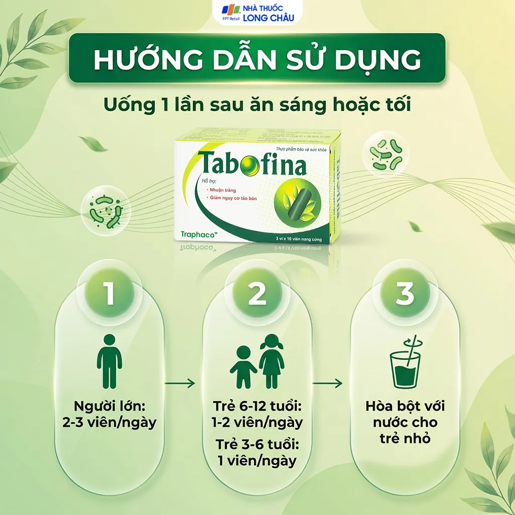 VIÊN UỐNG HỖ TRỢ GIẢM NGUY CƠ TÁO BÓN TABOFINA TRAPHACO 3X10 5