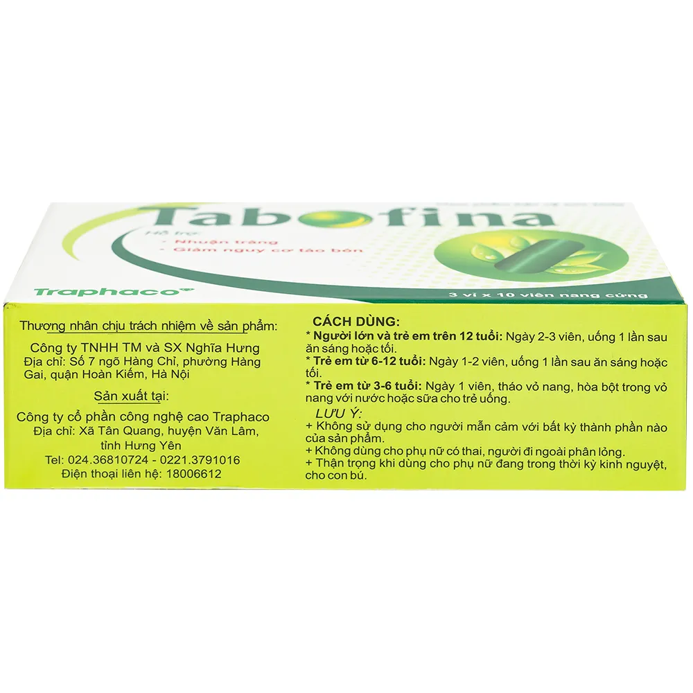 VIÊN UỐNG HỖ TRỢ GIẢM NGUY CƠ TÁO BÓN TABOFINA TRAPHACO 3X10 8
