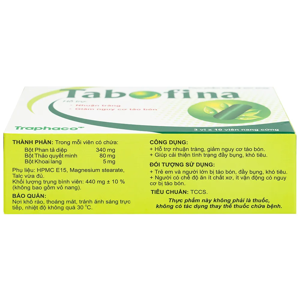 VIÊN UỐNG HỖ TRỢ GIẢM NGUY CƠ TÁO BÓN TABOFINA TRAPHACO 3X10 9