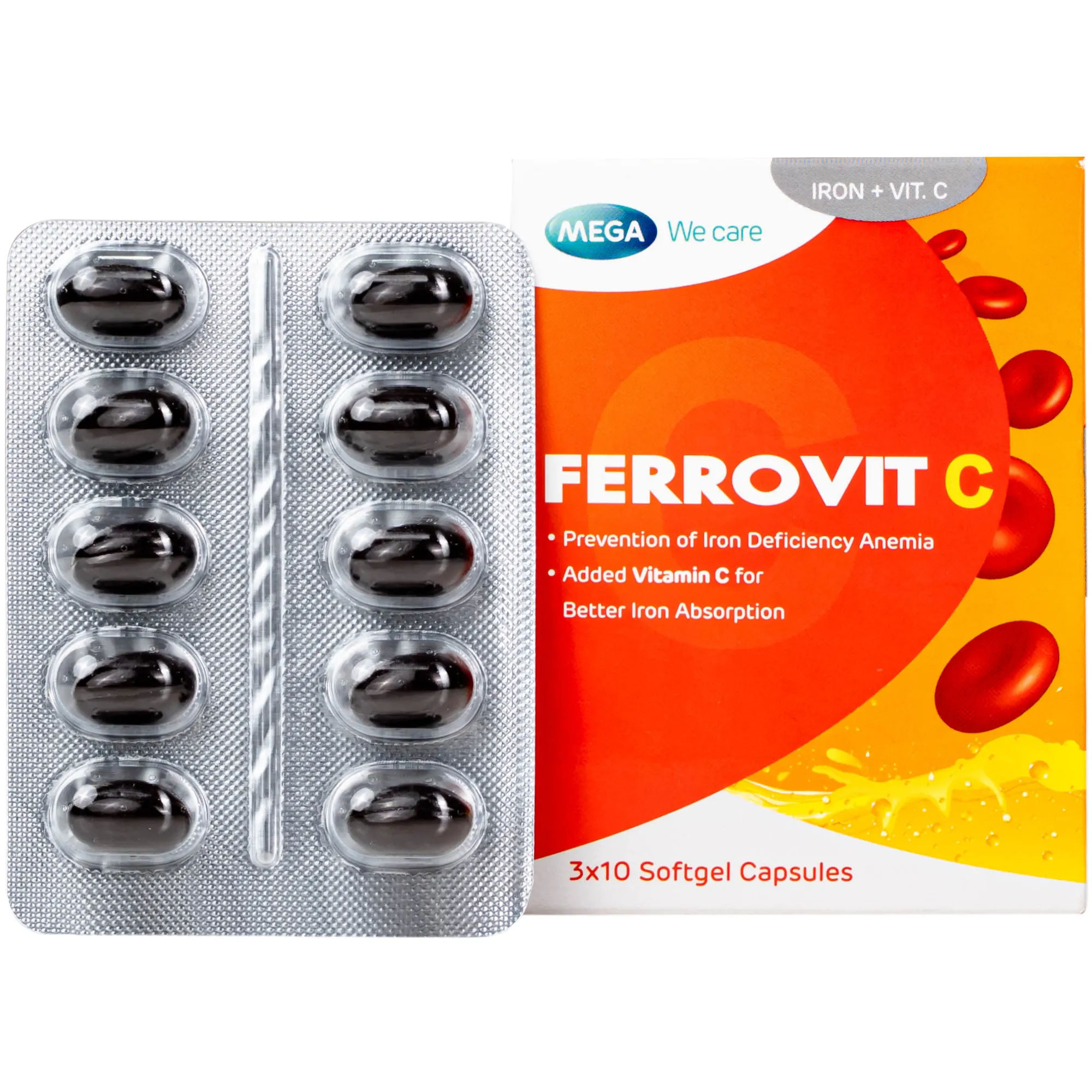 VIÊN UỐNG HỖ TRỢ GIẢM NGUY CƠ THIẾU MÁU DO THIẾU SẮT FERROVIT C MEGA 3X10