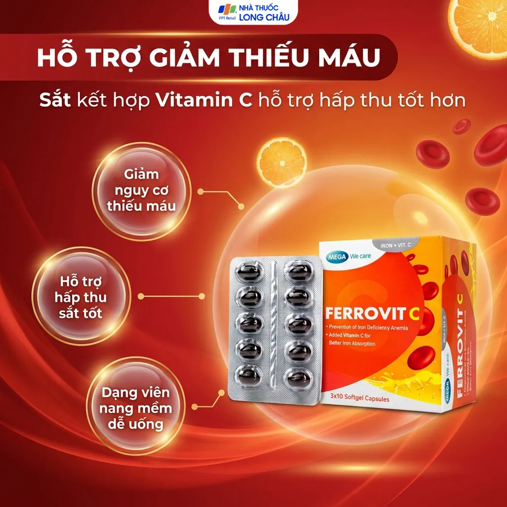 VIÊN UỐNG HỖ TRỢ GIẢM NGUY CƠ THIẾU MÁU DO THIẾU SẮT FERROVIT C MEGA 3X10 2