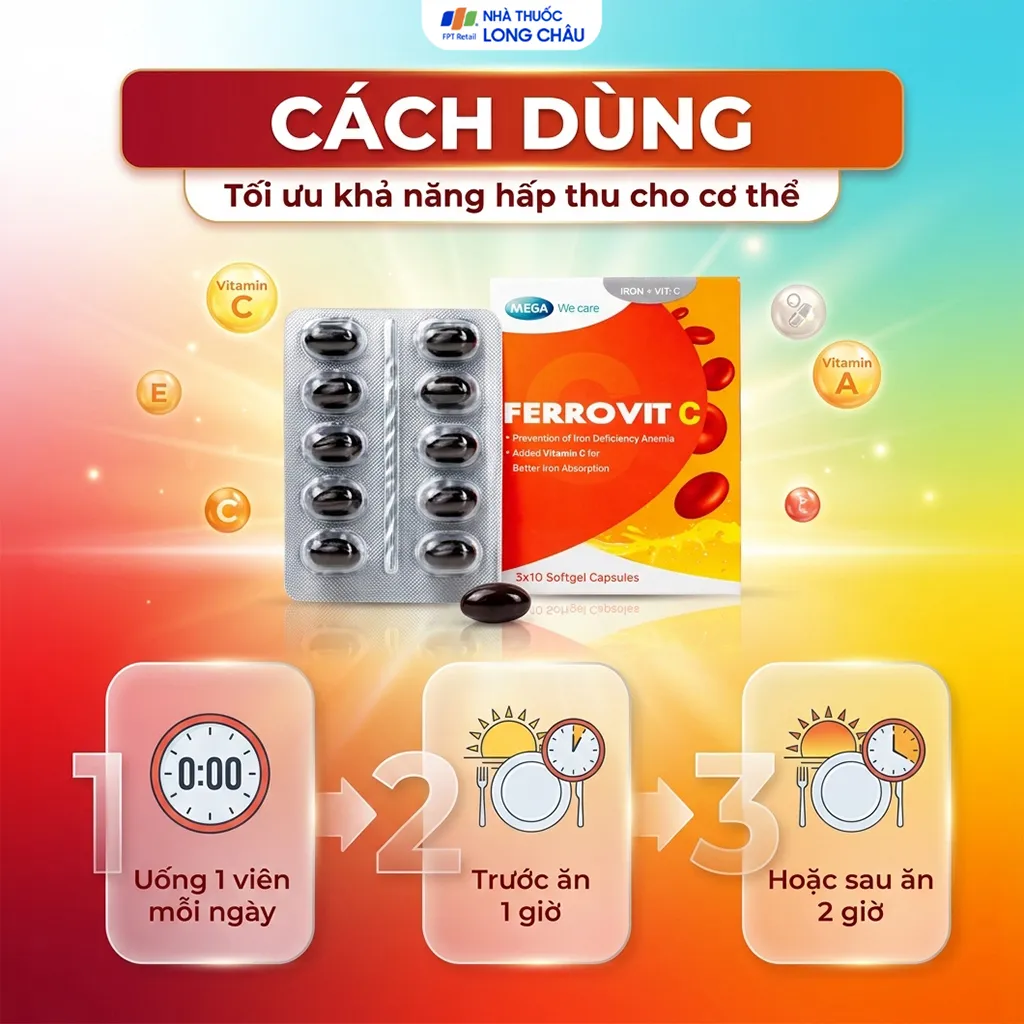 VIÊN UỐNG HỖ TRỢ GIẢM NGUY CƠ THIẾU MÁU DO THIẾU SẮT FERROVIT C MEGA 3X10 5