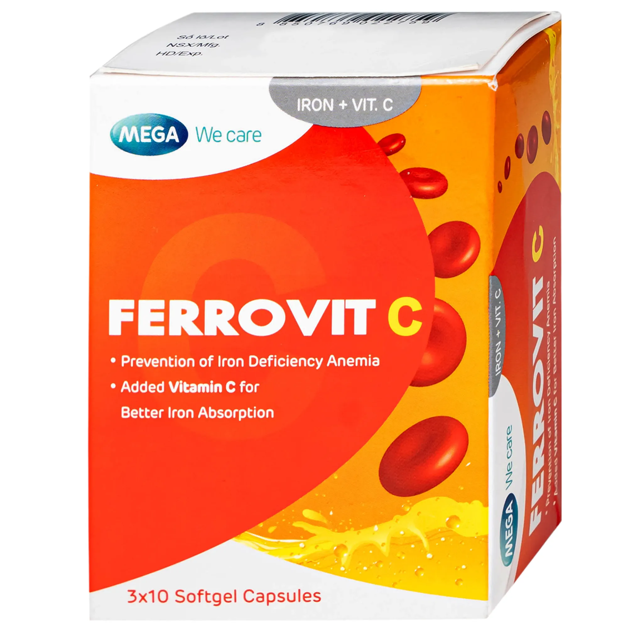 VIÊN UỐNG HỖ TRỢ GIẢM NGUY CƠ THIẾU MÁU DO THIẾU SẮT FERROVIT C MEGA 3X10 6