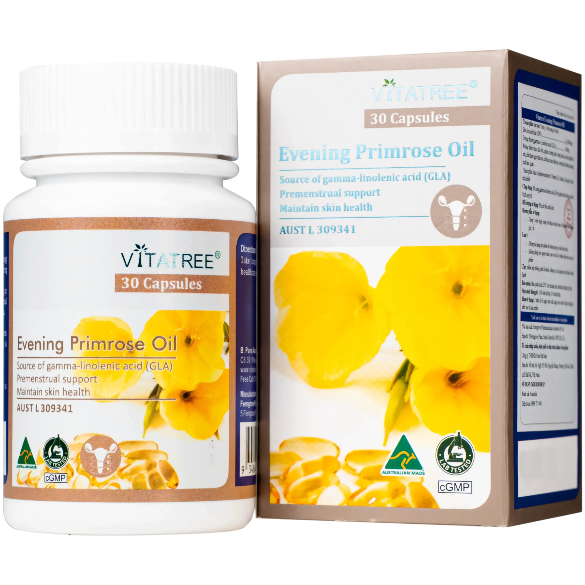 VIÊN UỐNG HỖ TRỢ GIẢM TRIỆU CHỨNG CỦA TIỀN KINH NGUYỆT VITATREE EVENING PRIMROSE OIL 30V